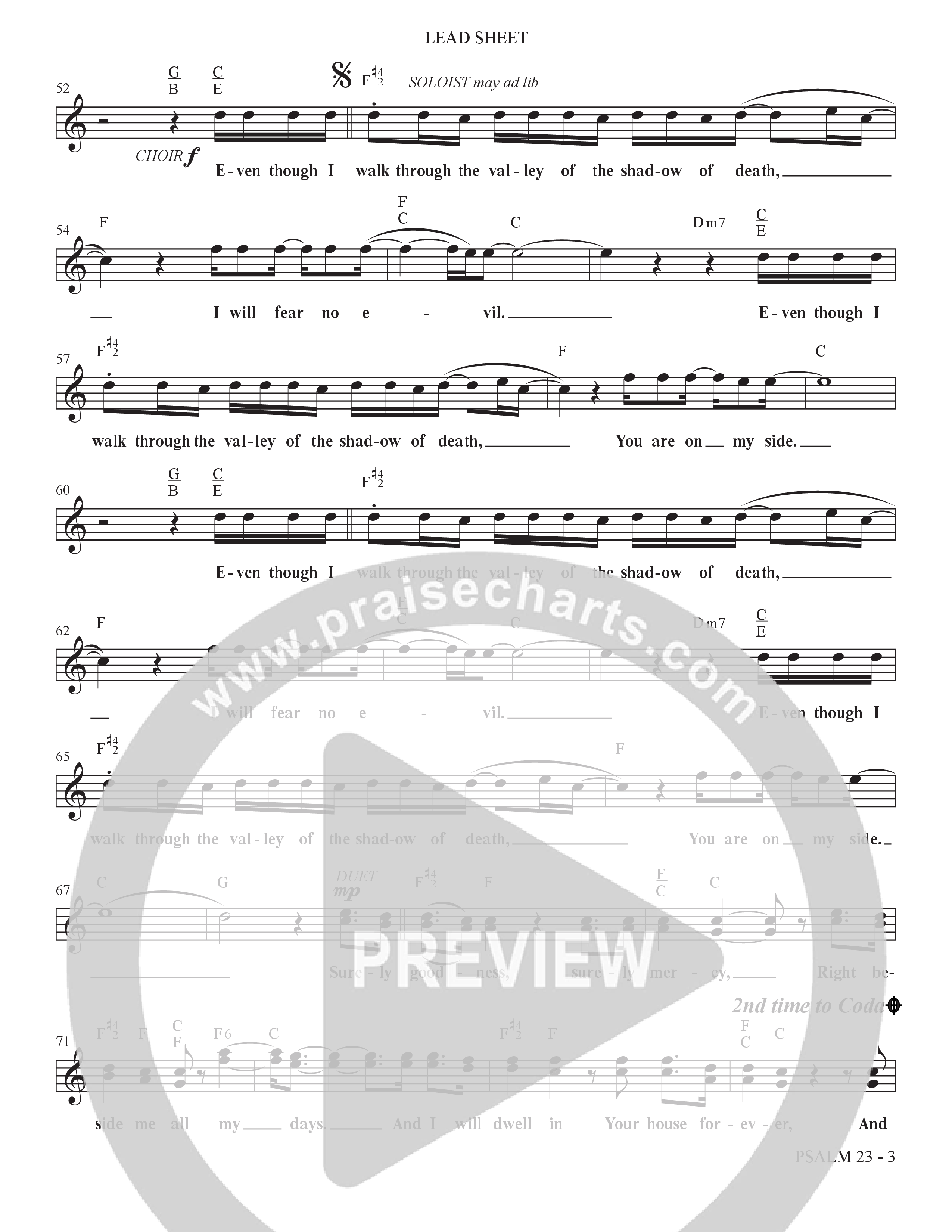 Psalm 23 (Surely Goodness) (Choral Anthem SATB) Lead Sheet (SAT) (The Brooklyn Tabernacle Choir / Shane & Shane / Arr. Carol Cymbala / Orch. Bradley Knight)