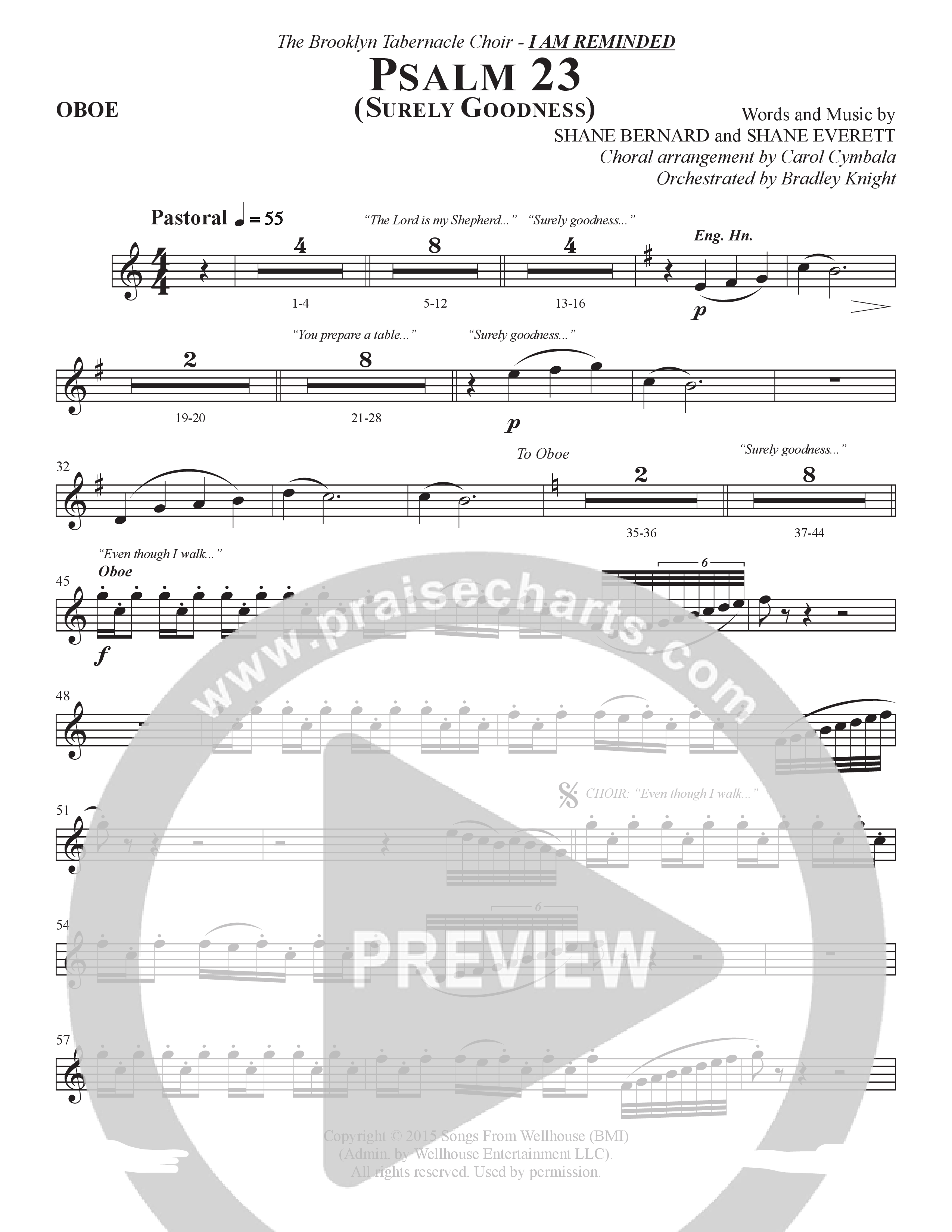 Psalm 23 (Surely Goodness) (Choral Anthem SATB) Oboe (The Brooklyn Tabernacle Choir / Shane & Shane / Arr. Carol Cymbala / Orch. Bradley Knight)