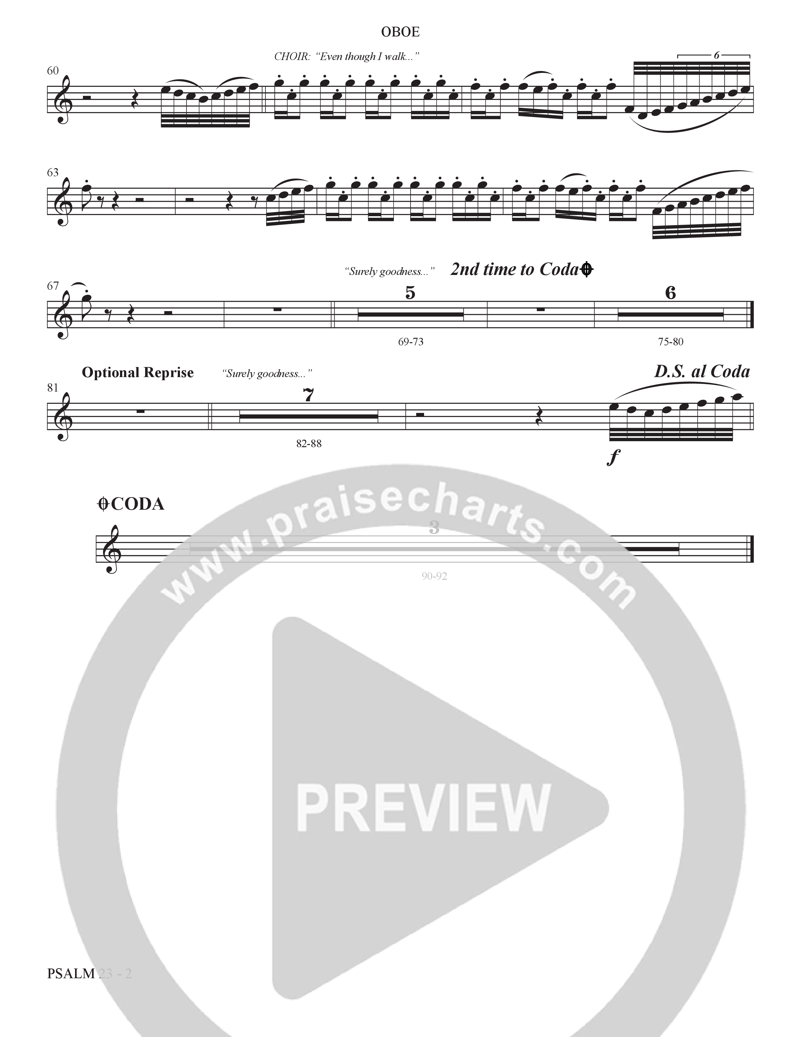 Psalm 23 (Surely Goodness) (Choral Anthem SATB) Oboe (The Brooklyn Tabernacle Choir / Shane & Shane / Arr. Carol Cymbala / Orch. Bradley Knight)