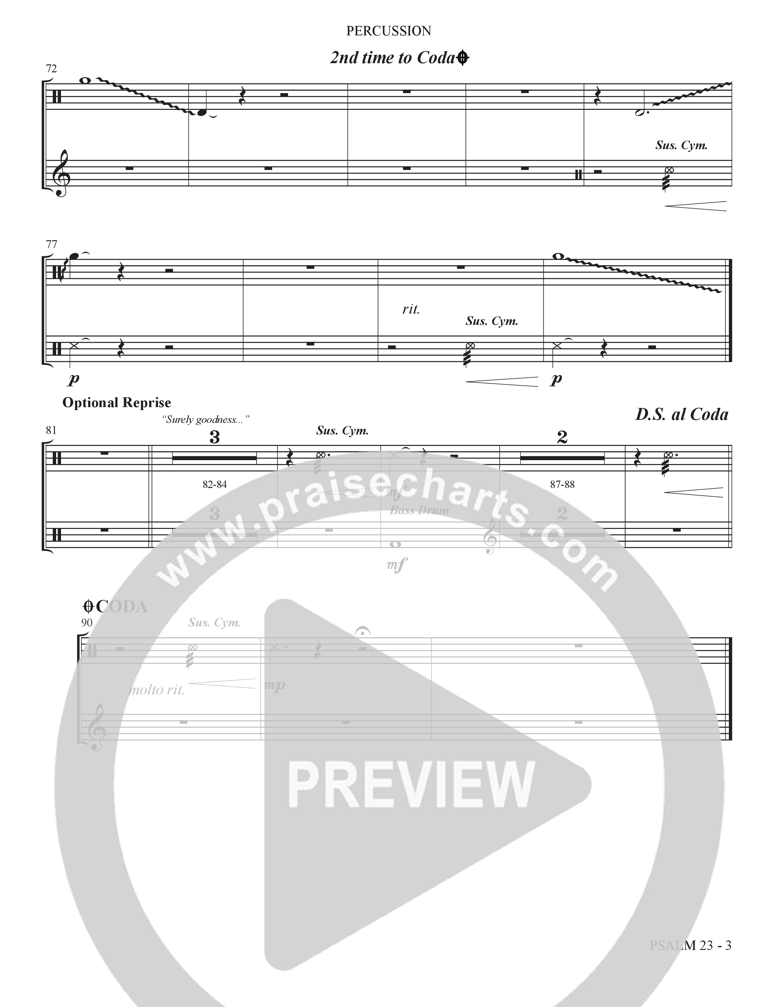 Psalm 23 (Surely Goodness) (Choral Anthem SATB) Percussion (The Brooklyn Tabernacle Choir / Shane & Shane / Arr. Carol Cymbala / Orch. Bradley Knight)