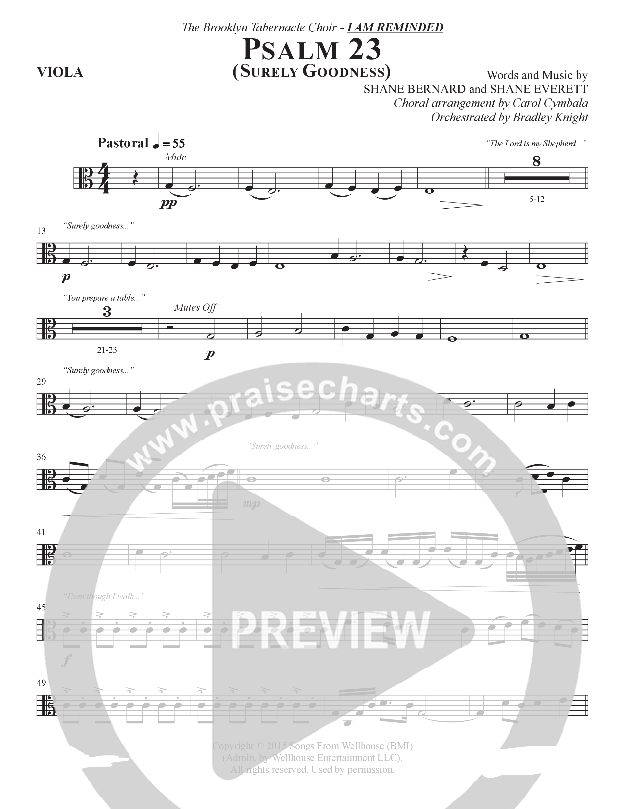 Psalm 23 (Surely Goodness) (Choral Anthem SATB) Viola (The Brooklyn Tabernacle Choir / Shane & Shane / Arr. Carol Cymbala / Orch. Bradley Knight)