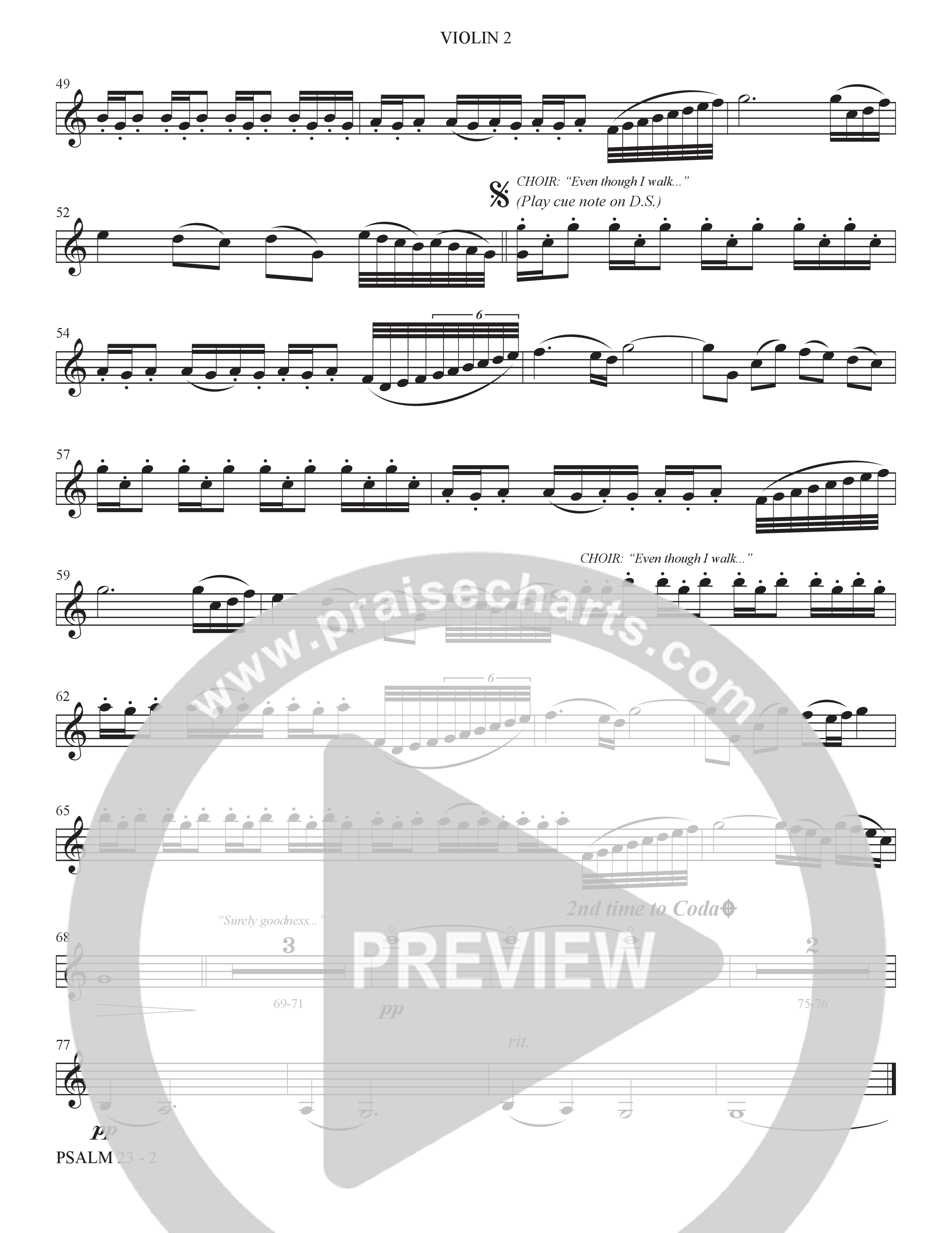 Psalm 23 (Surely Goodness) (Choral Anthem SATB) Violin 2 (The Brooklyn Tabernacle Choir / Shane & Shane / Arr. Carol Cymbala / Orch. Bradley Knight)