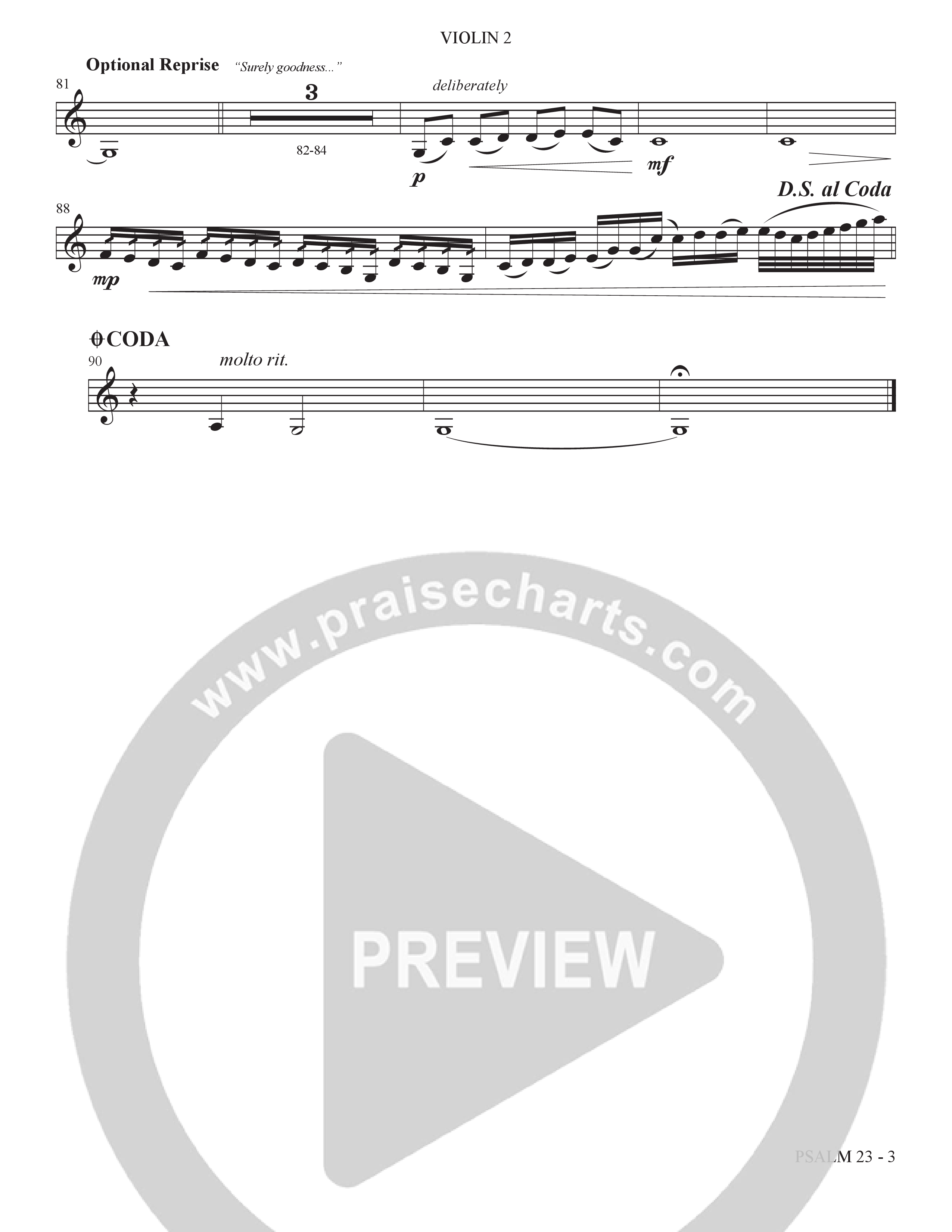 Psalm 23 (Surely Goodness) (Choral Anthem SATB) Violin 2 (The Brooklyn Tabernacle Choir / Shane & Shane / Arr. Carol Cymbala / Orch. Bradley Knight)