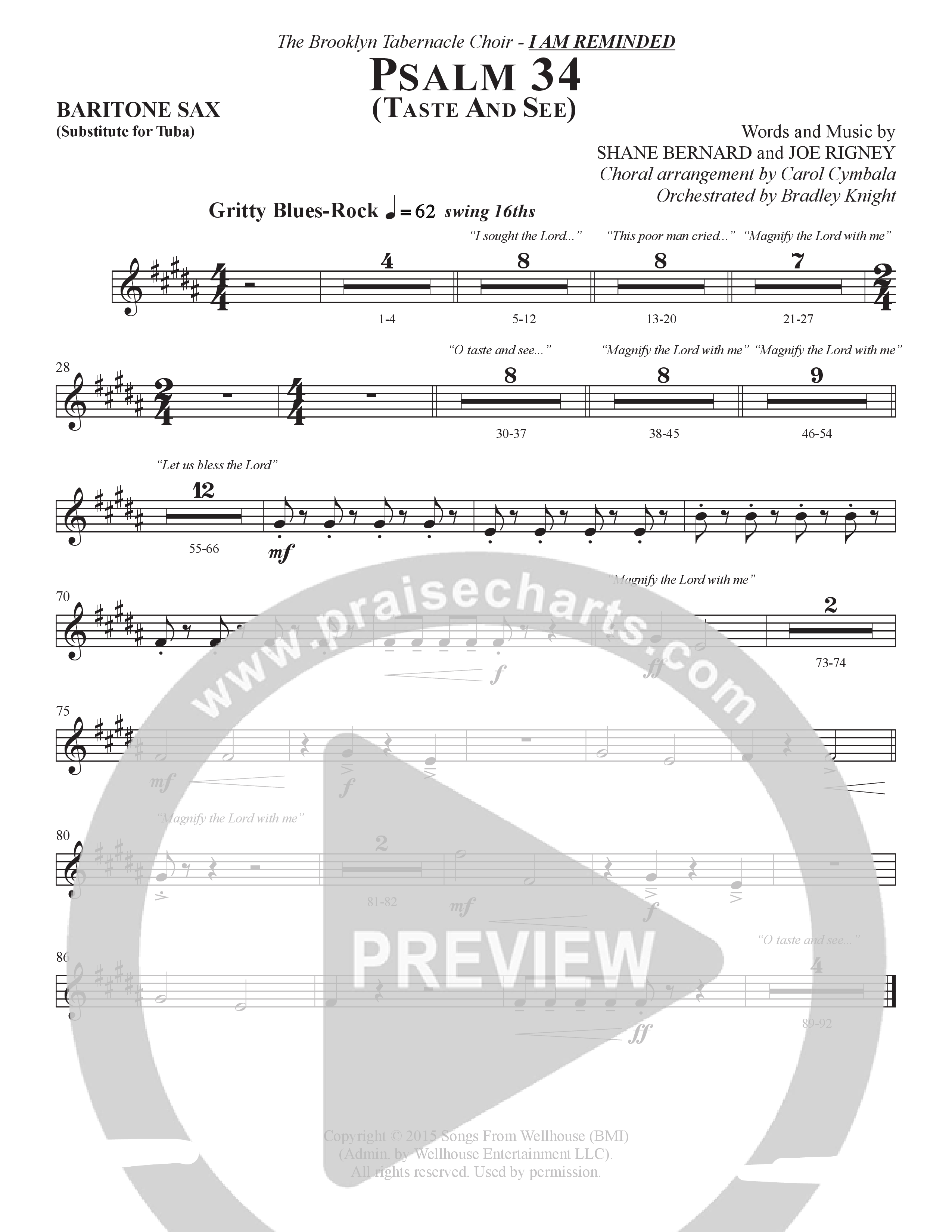 Psalm 34 (Taste and See) (Choral Anthem SATB) Bari Sax (The Brooklyn Tabernacle Choir / Brandon Camphor / Durell Comedy / Arr. Carol Cymbala / Orch. Bradley Knight)