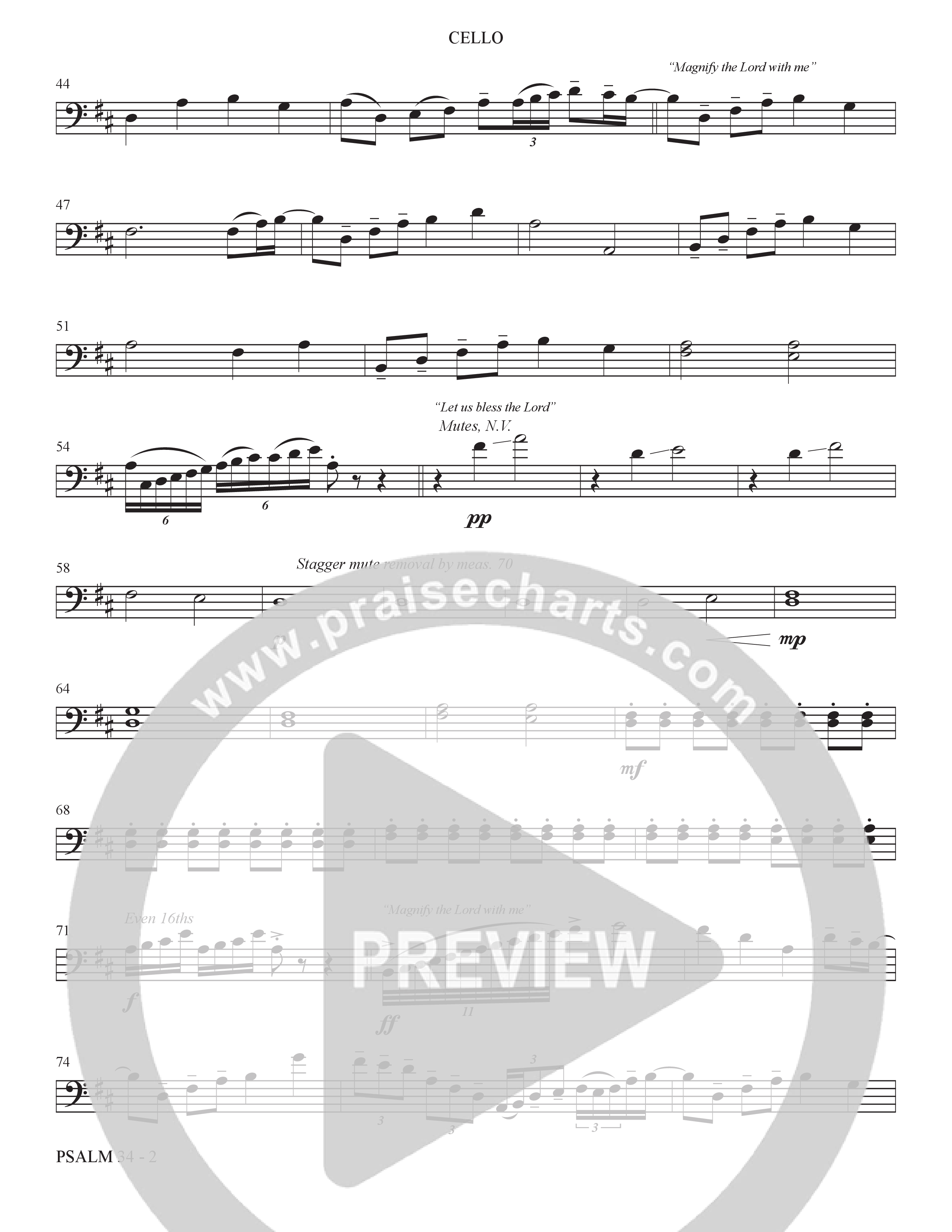 Psalm 34 (Taste and See) (Choral Anthem SATB) Cello (The Brooklyn Tabernacle Choir / Brandon Camphor / Durell Comedy / Arr. Carol Cymbala / Orch. Bradley Knight)