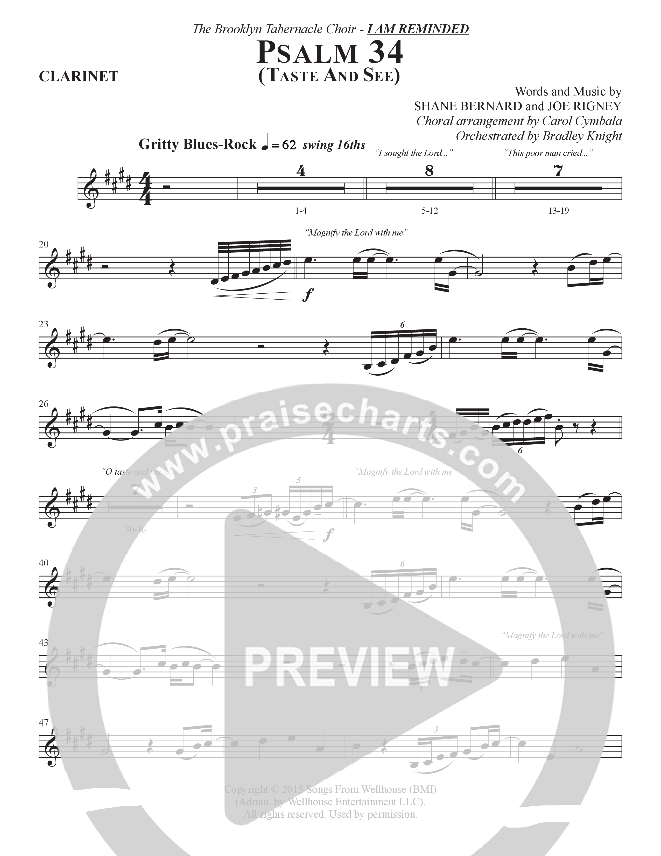 Psalm 34 (Taste and See) (Choral Anthem SATB) Clarinet (The Brooklyn Tabernacle Choir / Brandon Camphor / Durell Comedy / Arr. Carol Cymbala / Orch. Bradley Knight)