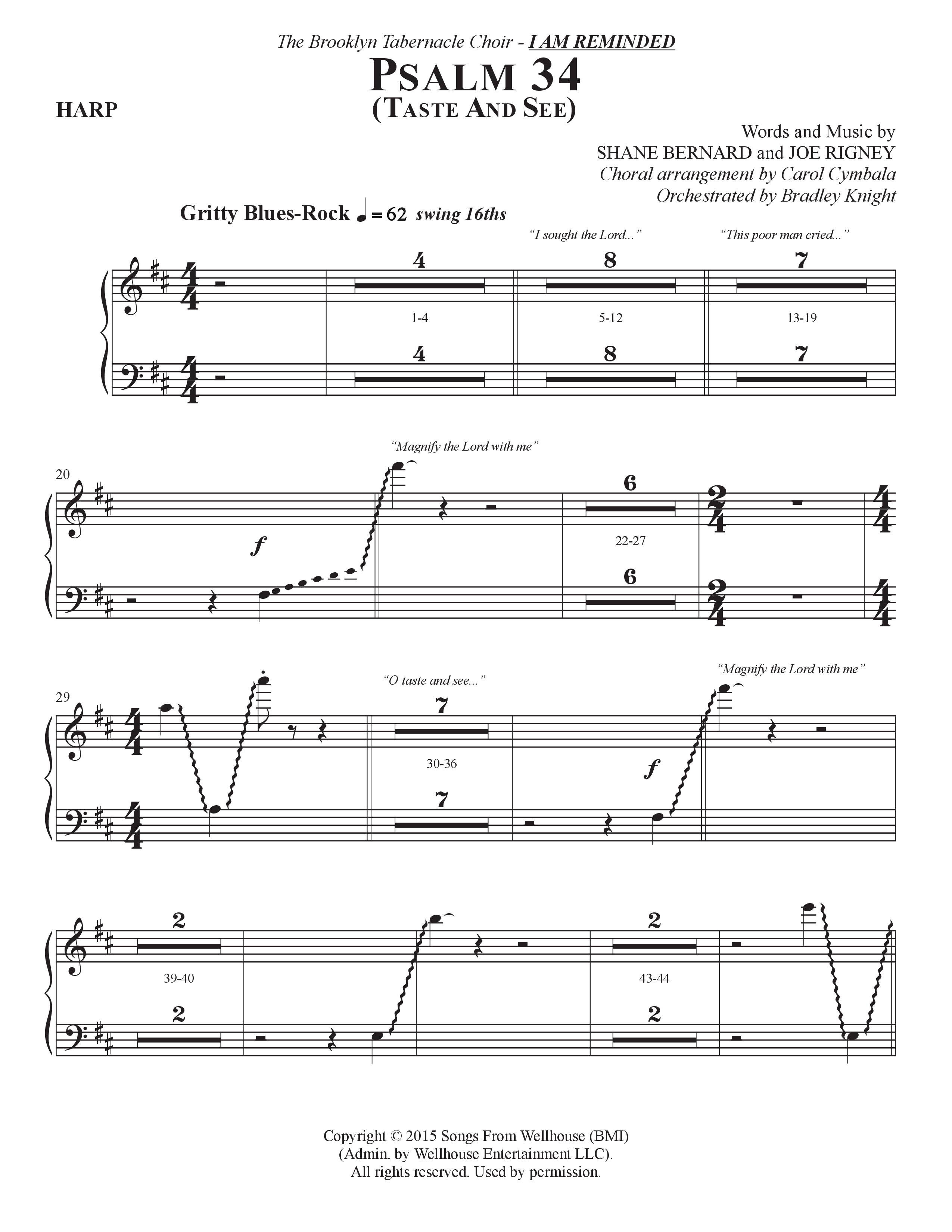 Psalm 34 (Taste and See) (Choral Anthem SATB) Harp (The Brooklyn Tabernacle Choir / Brandon Camphor / Durell Comedy / Arr. Carol Cymbala / Orch. Bradley Knight)