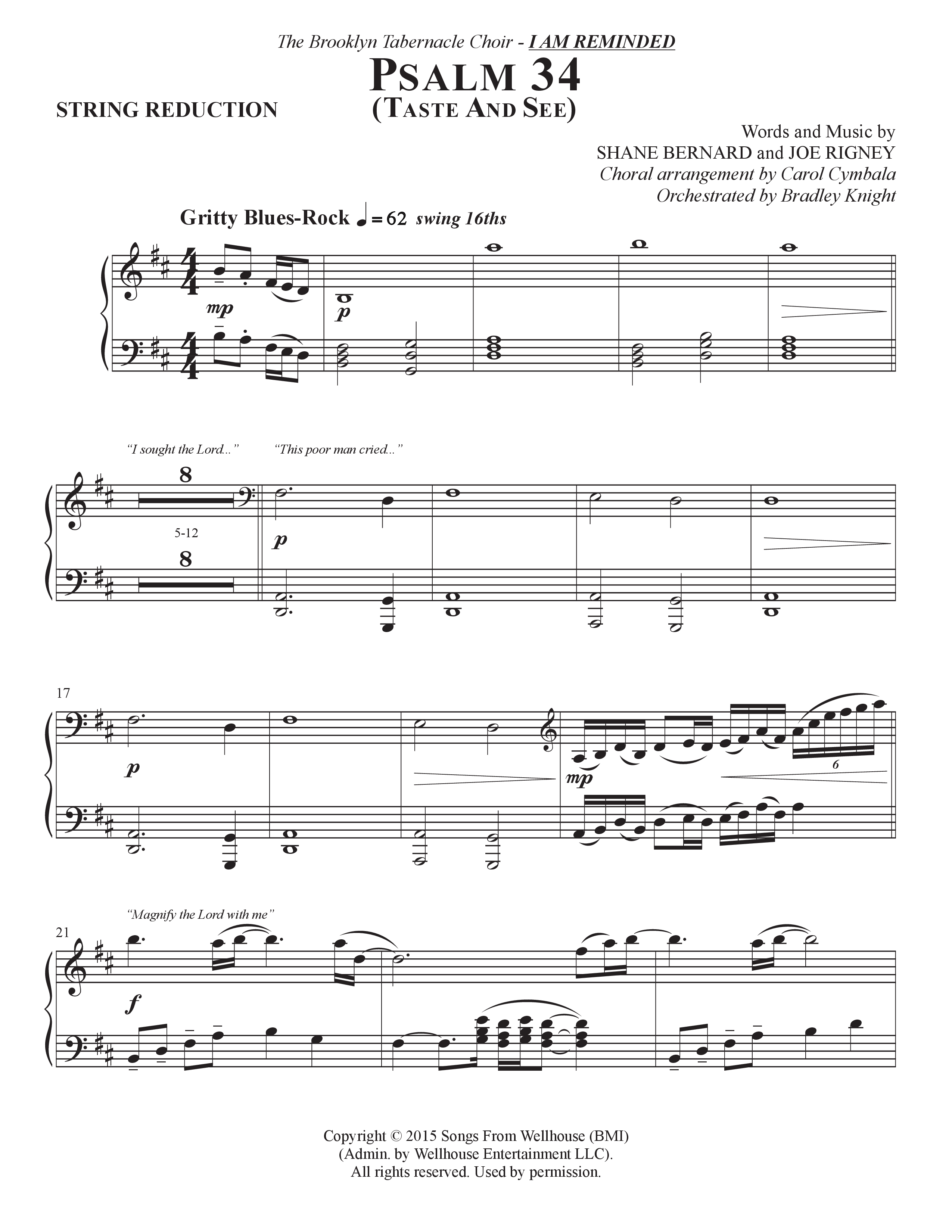Psalm 34 (Taste and See) (Choral Anthem SATB) String Reduction (The Brooklyn Tabernacle Choir / Brandon Camphor / Durell Comedy / Arr. Carol Cymbala / Orch. Bradley Knight)
