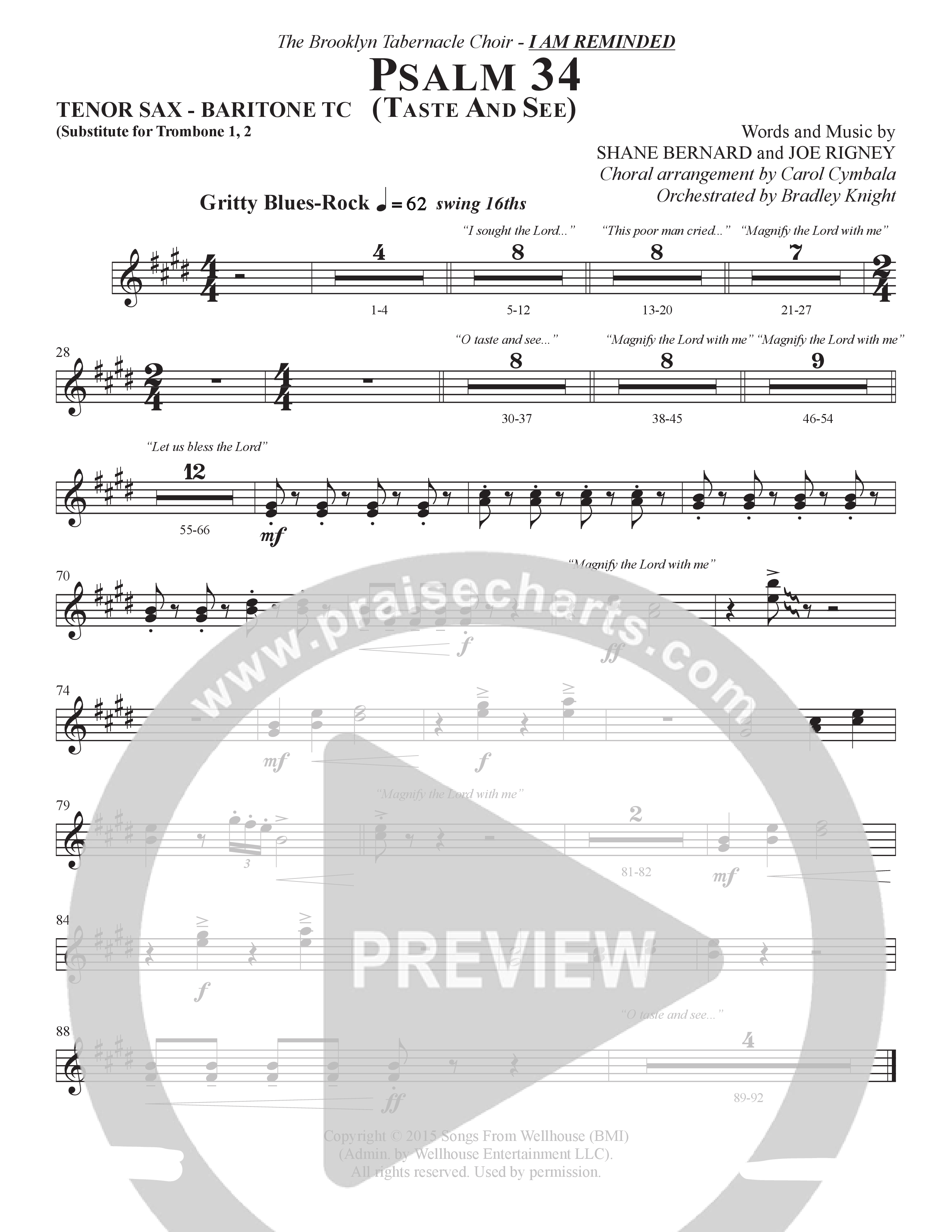 Psalm 34 (Taste and See) (Choral Anthem SATB) Tenor Sax/Baritone T.C. (The Brooklyn Tabernacle Choir / Brandon Camphor / Durell Comedy / Arr. Carol Cymbala / Orch. Bradley Knight)