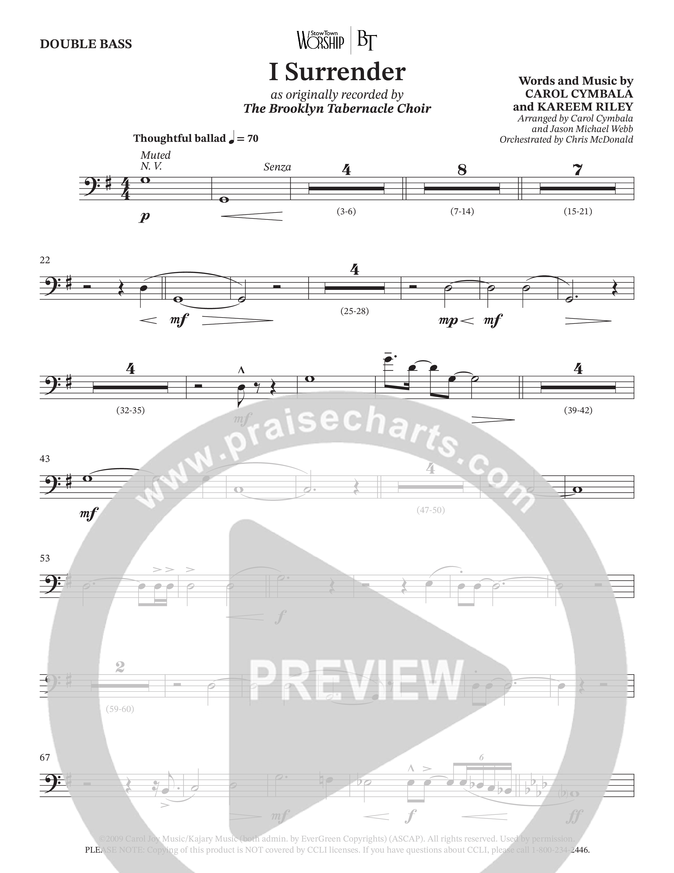 I Surrender (Choral Anthem SATB) Double Bass (The Brooklyn Tabernacle Choir / Onaje Jefferson / Arr. Carol Cymbala / Arr. Jason Webb / Orch. Chris McDonald)