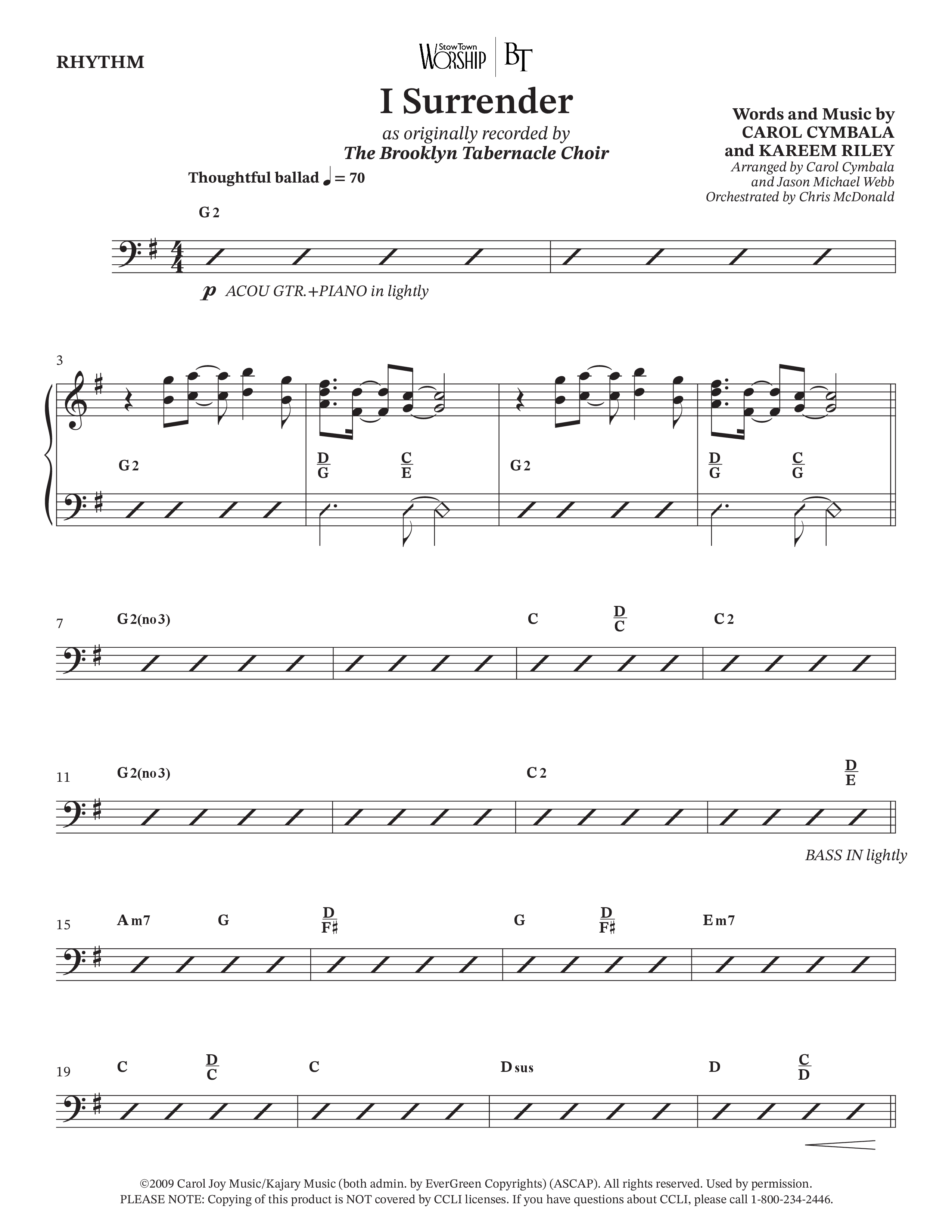 I Surrender (Choral Anthem SATB) Rhythm Chart (The Brooklyn Tabernacle Choir / Onaje Jefferson / Arr. Carol Cymbala / Arr. Jason Webb / Orch. Chris McDonald)