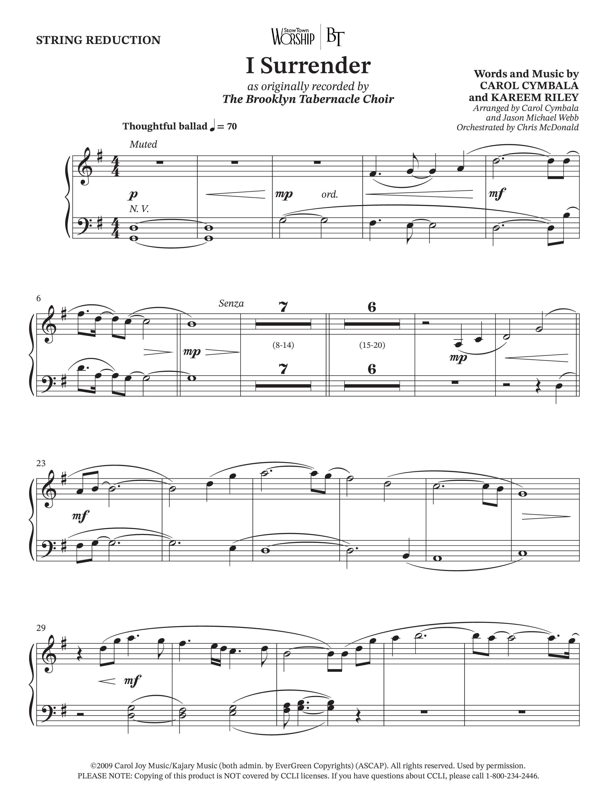 I Surrender (Choral Anthem SATB) String Reduction (The Brooklyn Tabernacle Choir / Onaje Jefferson / Arr. Carol Cymbala / Arr. Jason Webb / Orch. Chris McDonald)