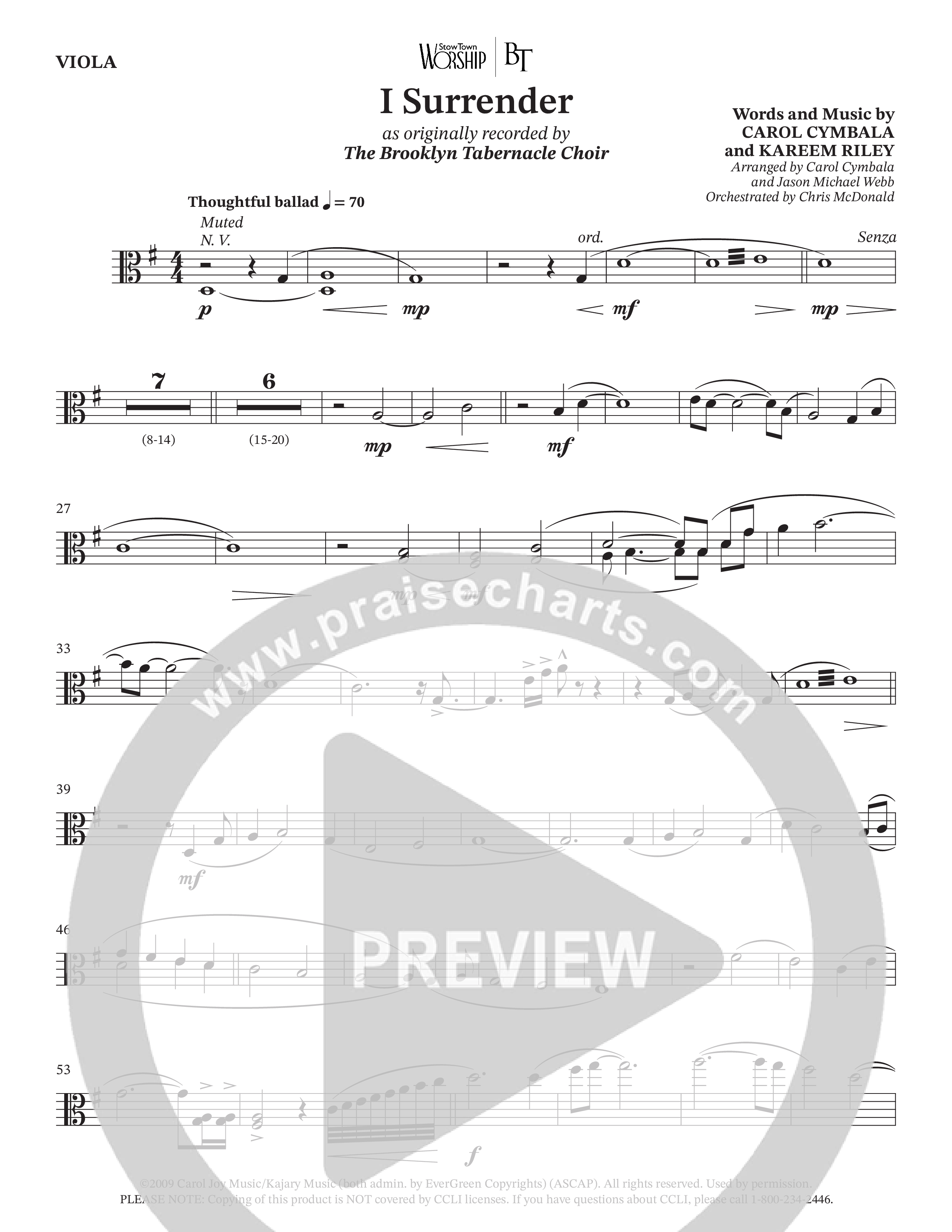 I Surrender (Choral Anthem SATB) Viola (The Brooklyn Tabernacle Choir / Onaje Jefferson / Arr. Carol Cymbala / Arr. Jason Webb / Orch. Chris McDonald)
