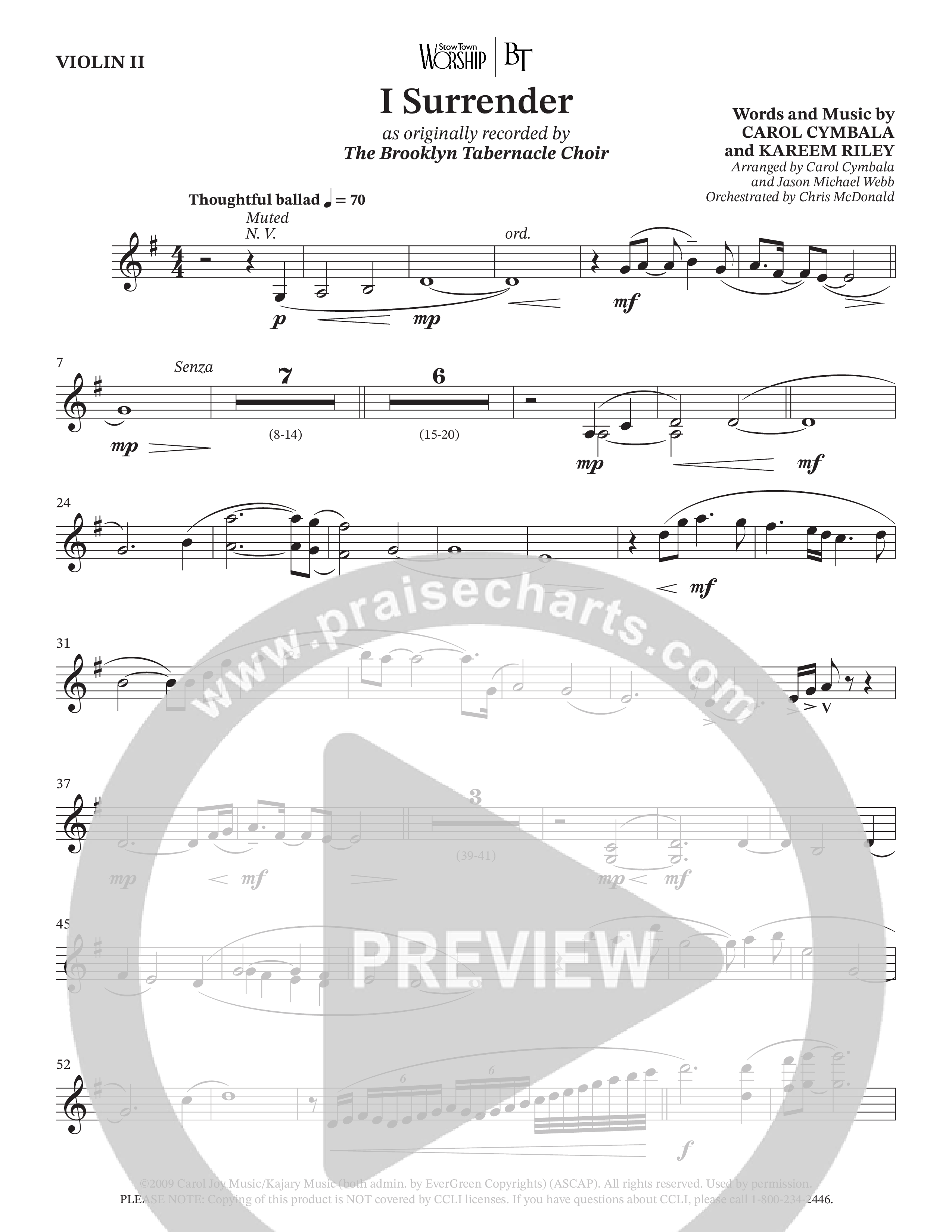 I Surrender (Choral Anthem SATB) Violin 2 (The Brooklyn Tabernacle Choir / Onaje Jefferson / Arr. Carol Cymbala / Arr. Jason Webb / Orch. Chris McDonald)