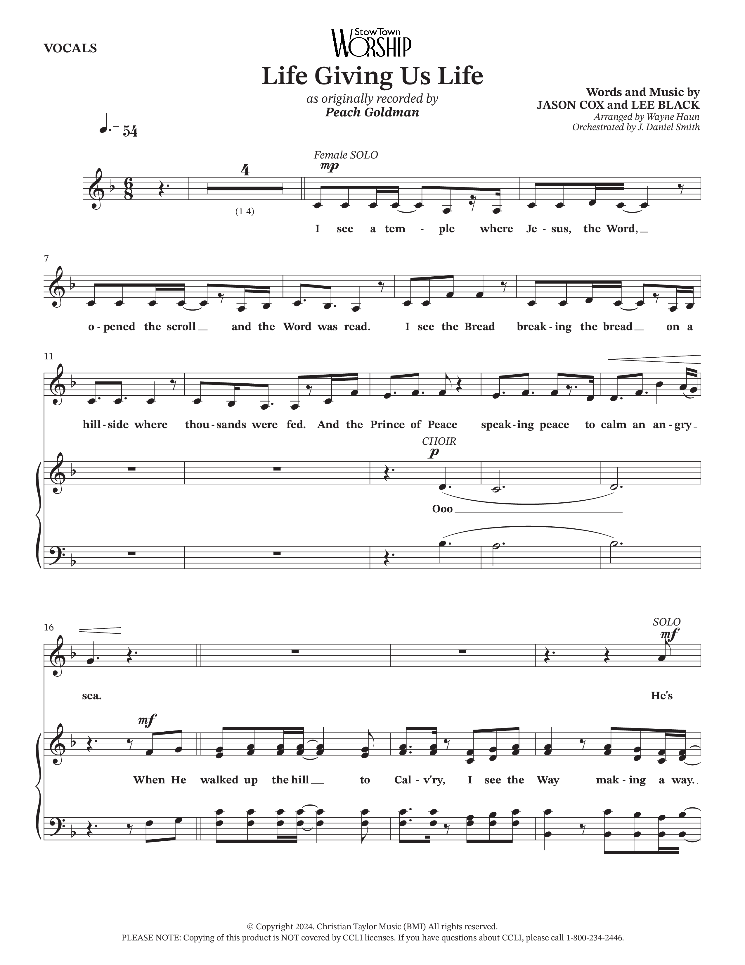 Life Giving Us Life (Choral Anthem SATB) Choir Sheet (Peach Goldman / Arr. Wayne Haun / Orch. J. Daniel Smith)