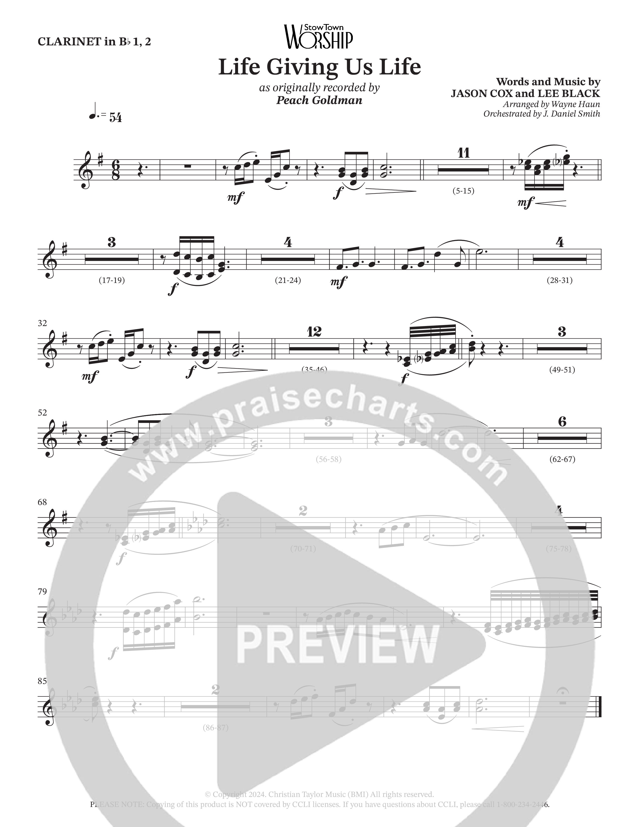 Life Giving Us Life (Choral Anthem SATB) Clarinet 1/2 (Peach Goldman / Arr. Wayne Haun / Orch. J. Daniel Smith)