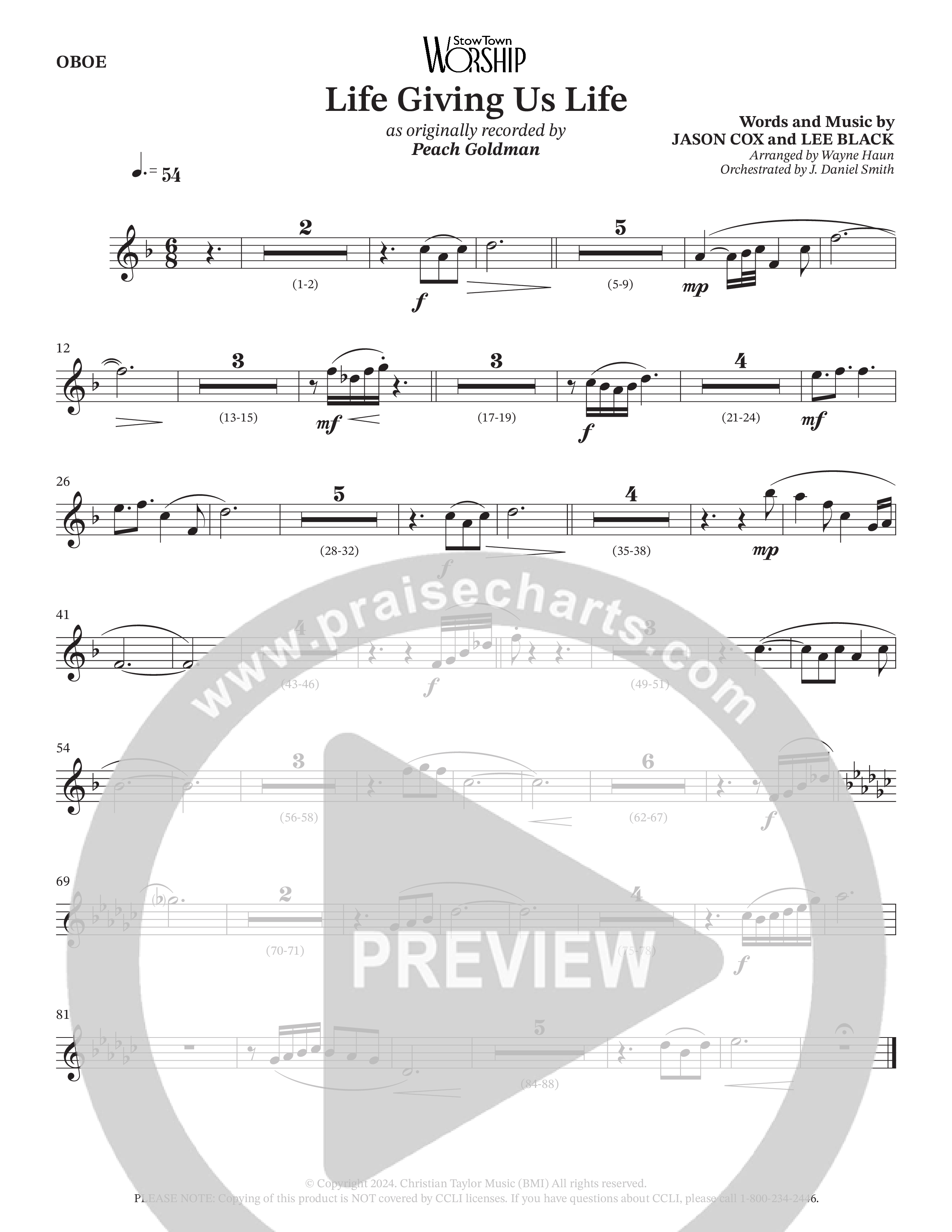 Life Giving Us Life (Choral Anthem SATB) Oboe (Peach Goldman / Arr. Wayne Haun / Orch. J. Daniel Smith)