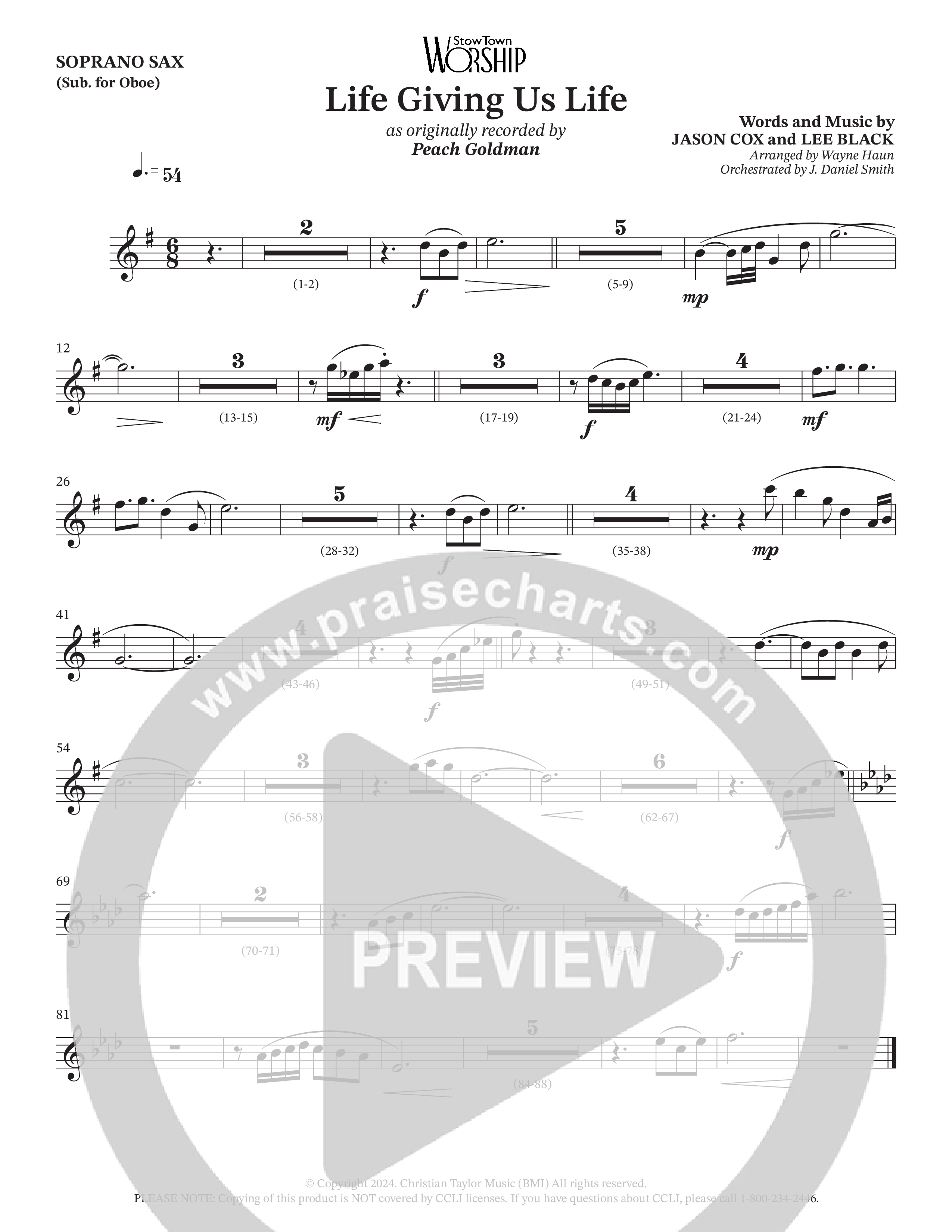 Life Giving Us Life (Choral Anthem SATB) Soprano Sax (Peach Goldman / Arr. Wayne Haun / Orch. J. Daniel Smith)