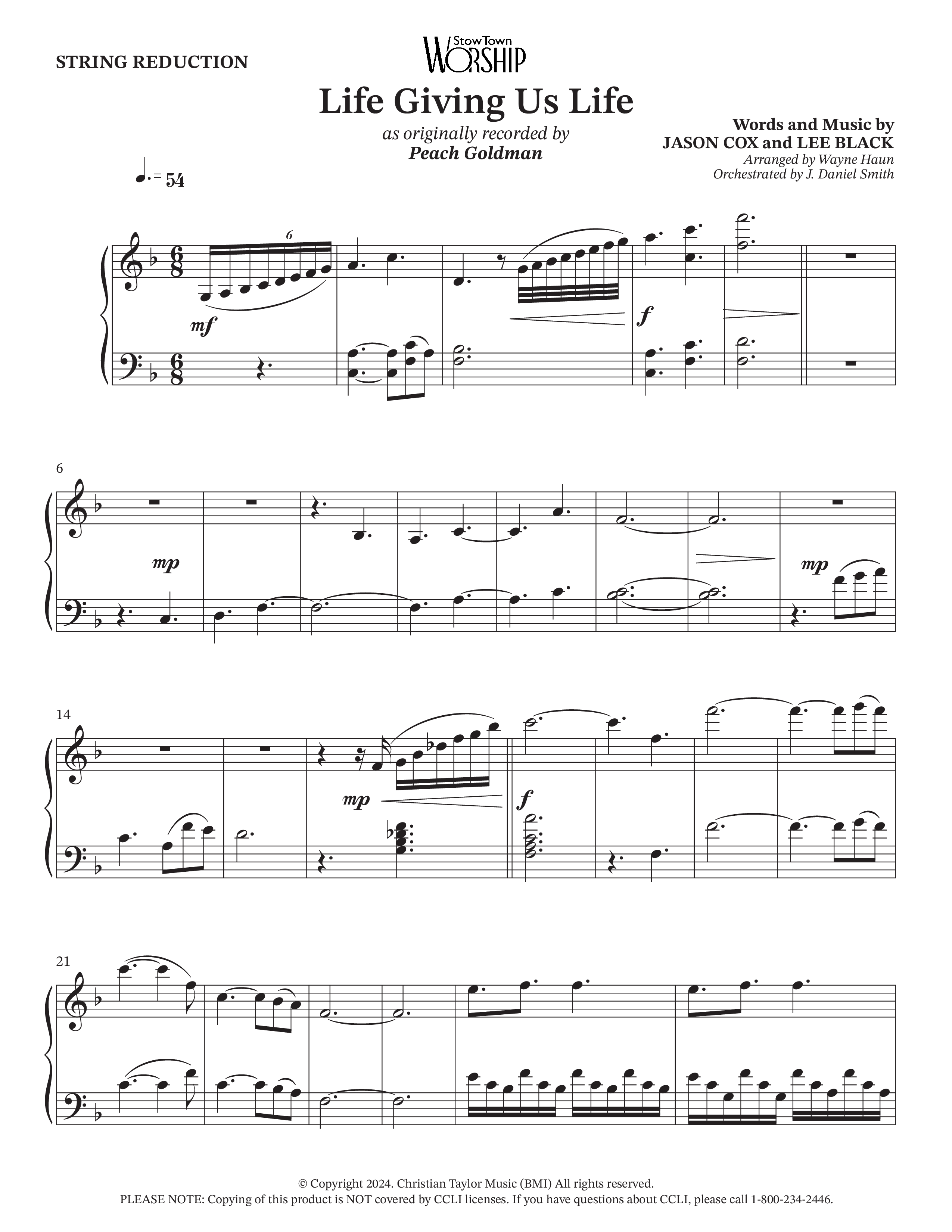 Life Giving Us Life (Choral Anthem SATB) String Reduction (Peach Goldman / Arr. Wayne Haun / Orch. J. Daniel Smith)
