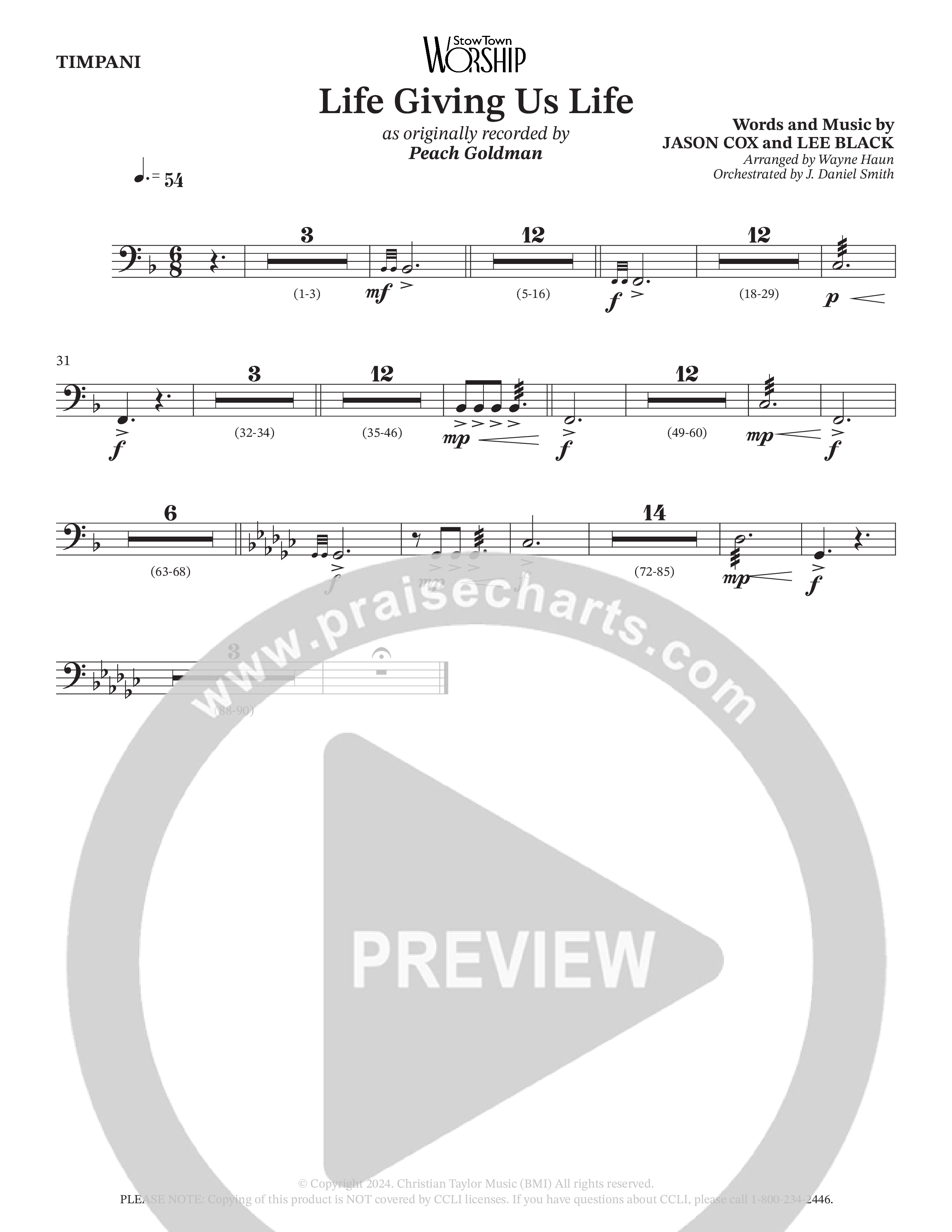 Life Giving Us Life (Choral Anthem SATB) Timpani (Peach Goldman / Arr. Wayne Haun / Orch. J. Daniel Smith)