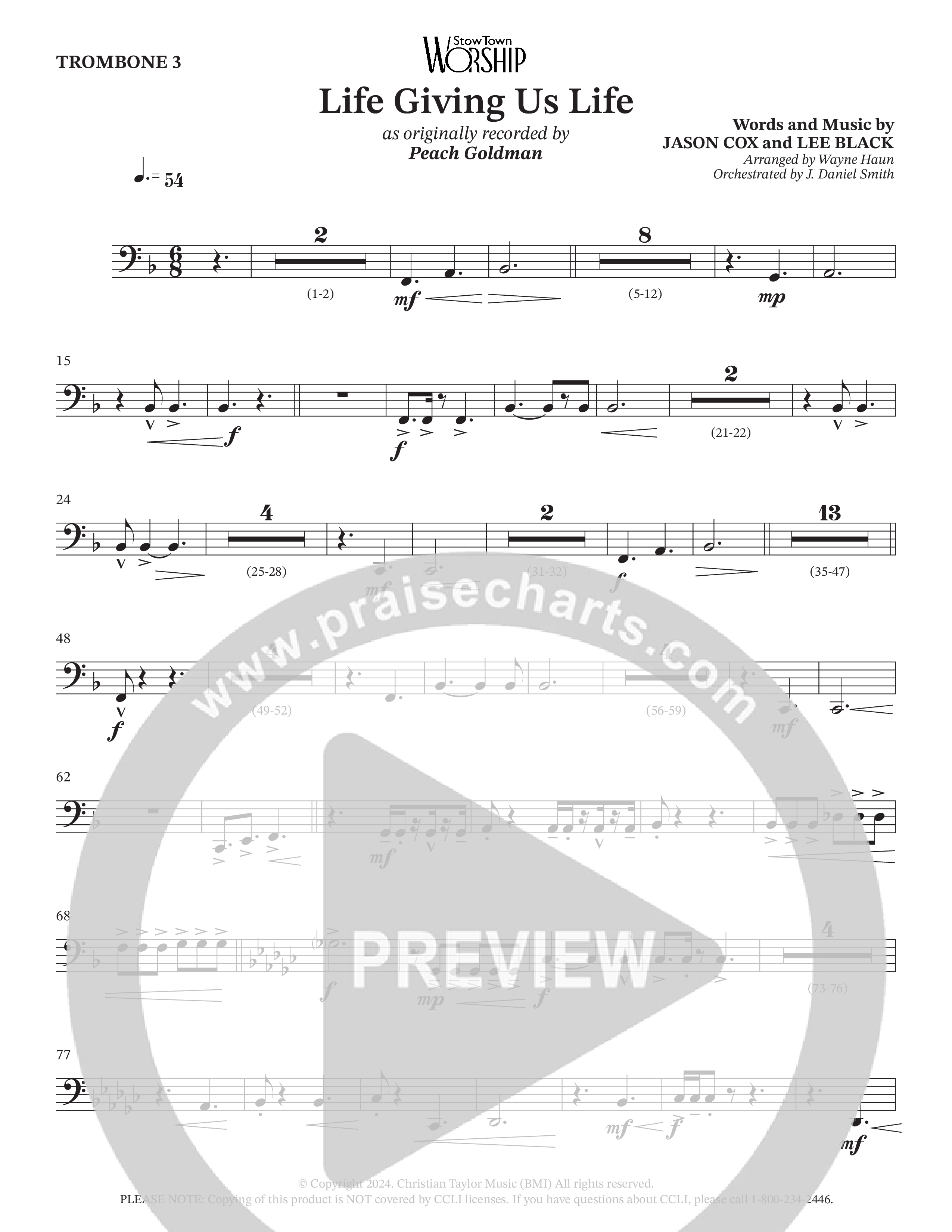 Life Giving Us Life (Choral Anthem SATB) Trombone 3 (Peach Goldman / Arr. Wayne Haun / Orch. J. Daniel Smith)