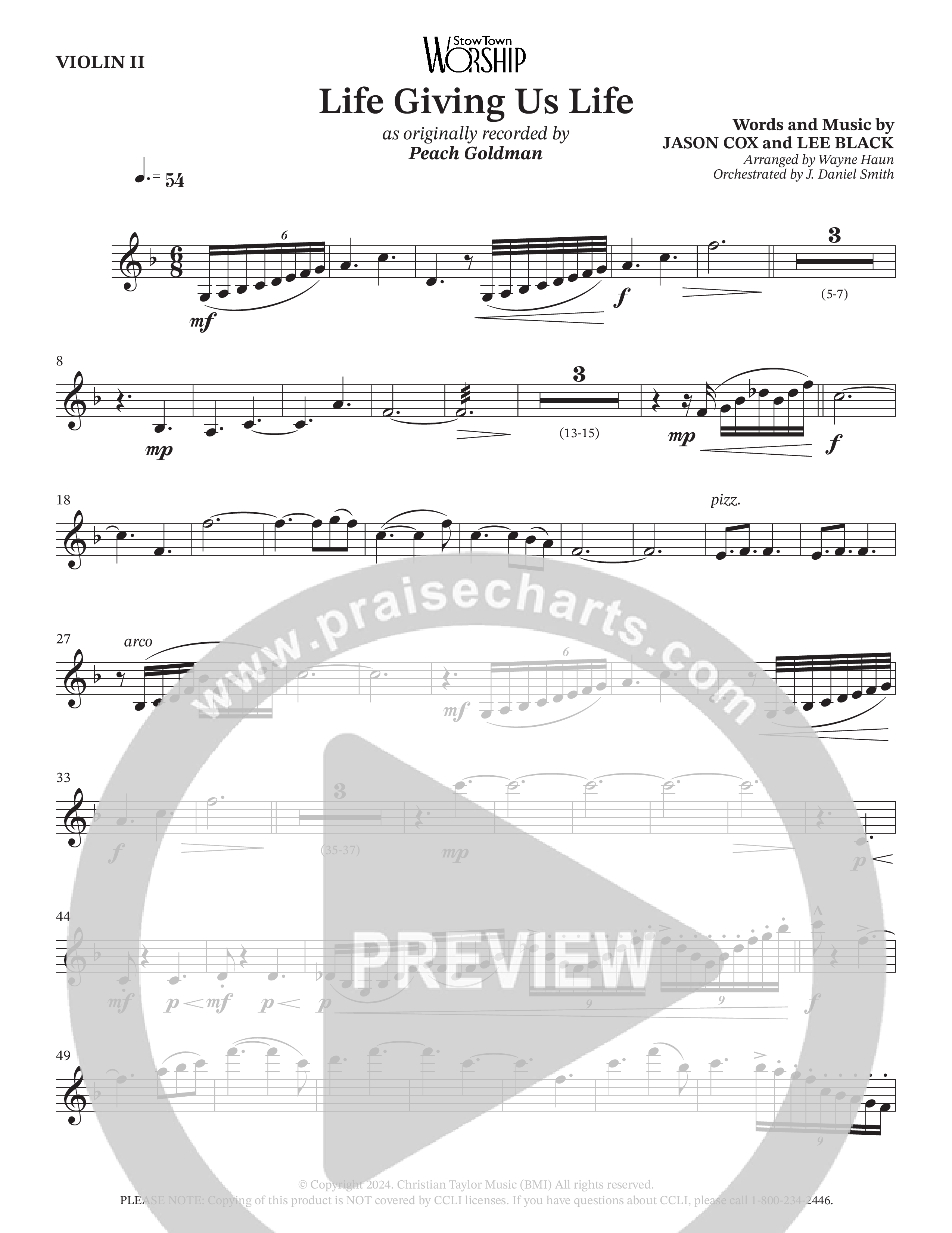 Life Giving Us Life (Choral Anthem SATB) Violin 2 (Peach Goldman / Arr. Wayne Haun / Orch. J. Daniel Smith)