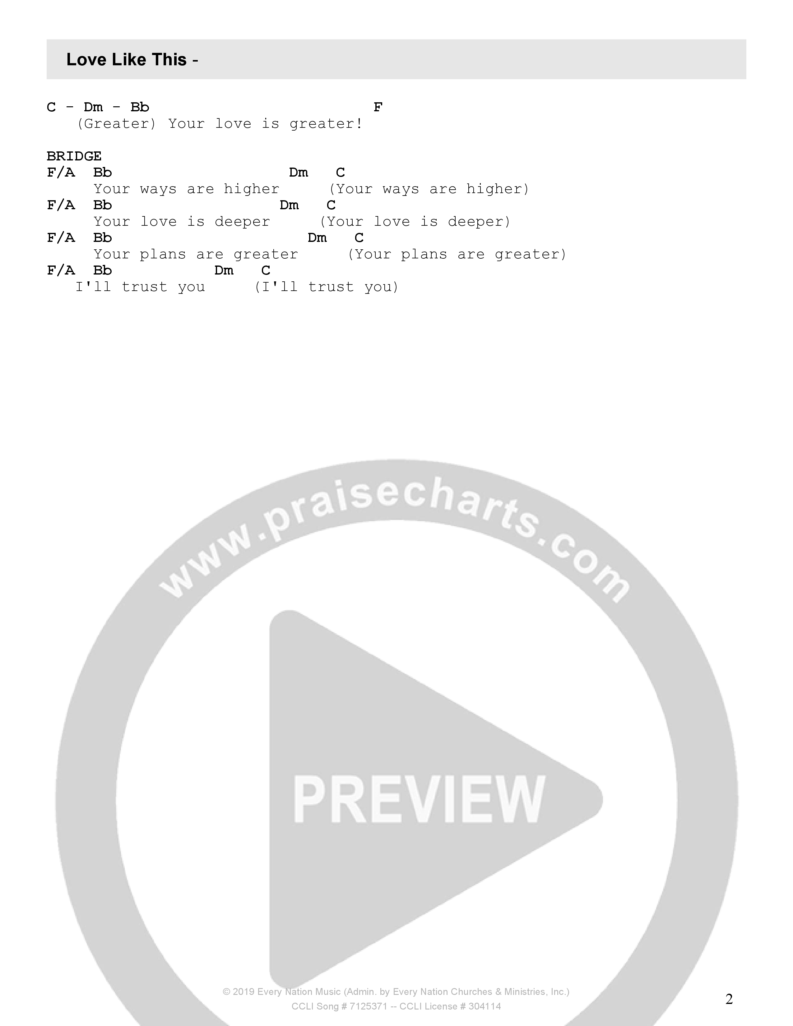 Love Like This Chord Chart (Every Nation Music)
