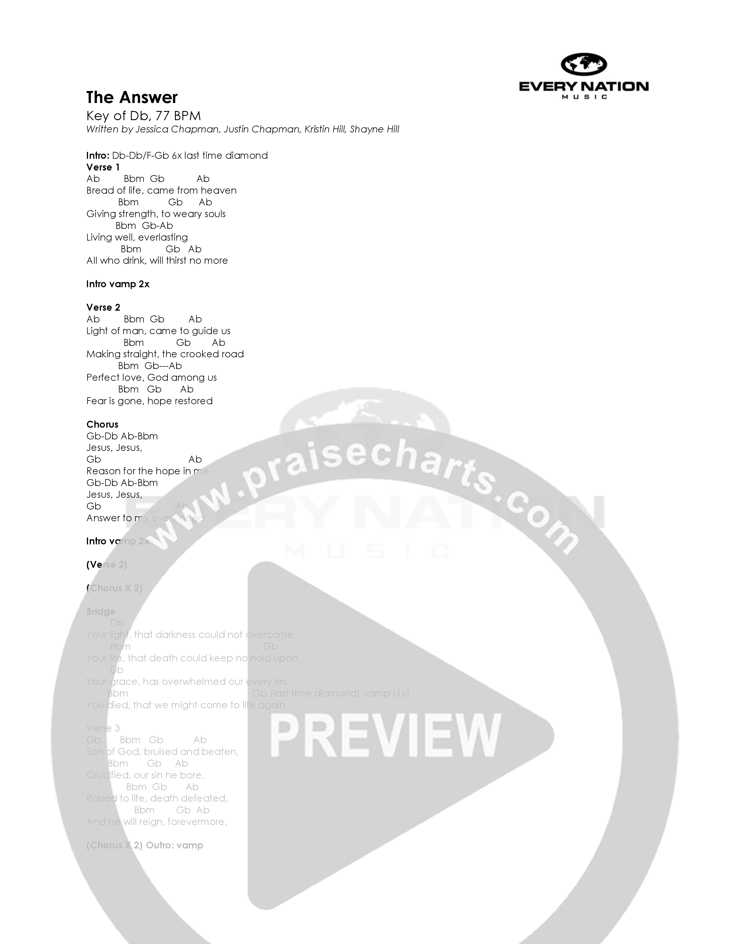 The Answer Chord Chart (Every Nation Music)