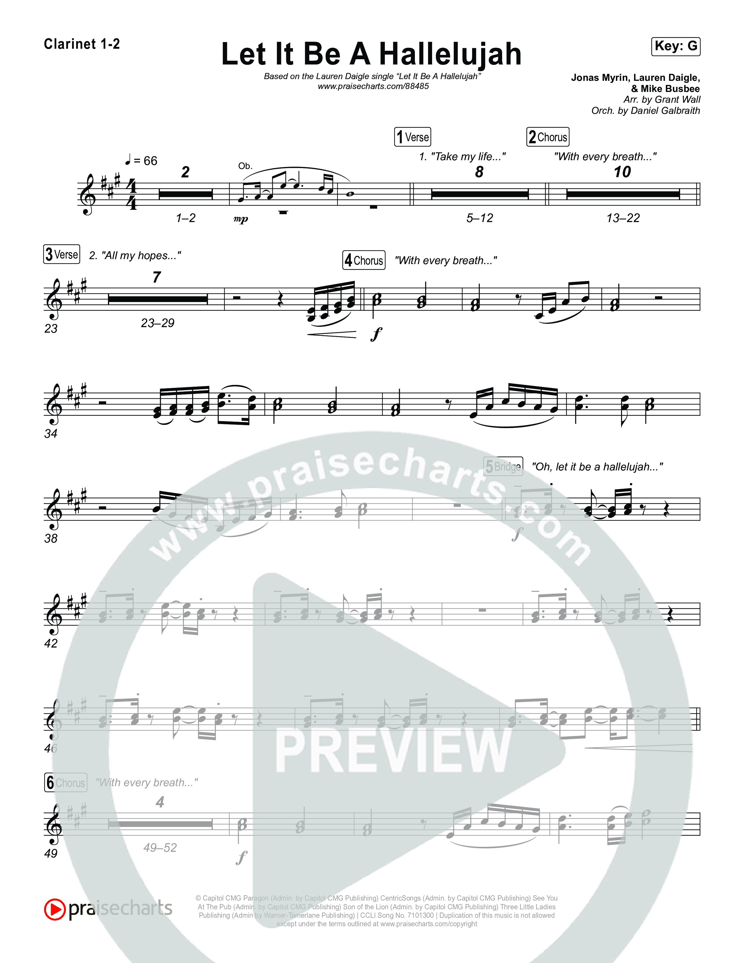 Let It Be A Hallelujah Clarinet 1/2 (Lauren Daigle)