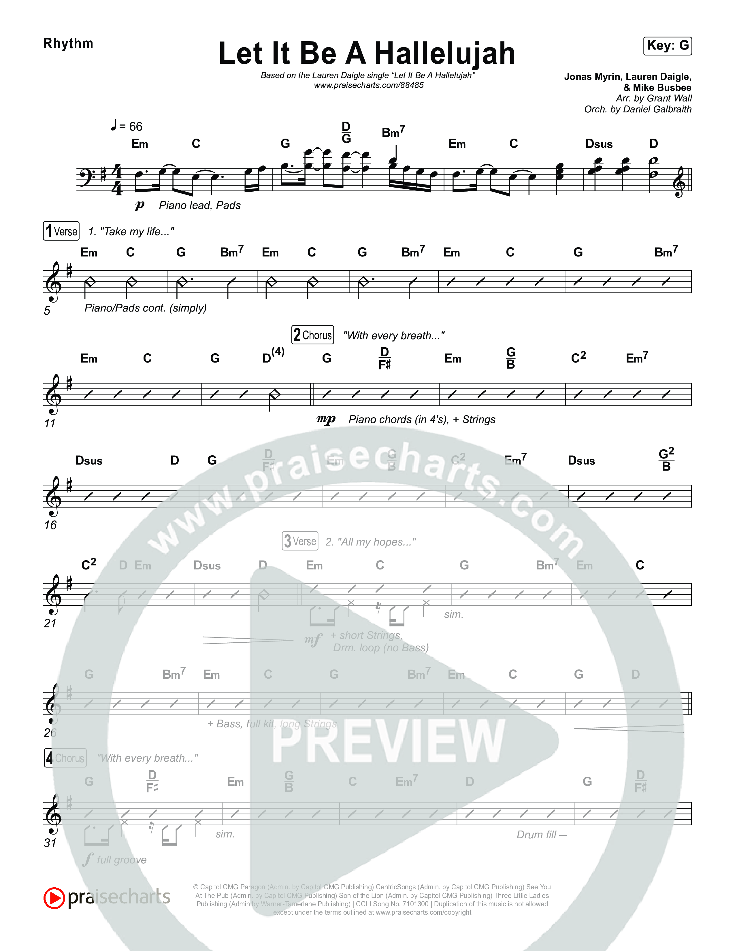 Let It Be A Hallelujah Rhythm Chart (Lauren Daigle)