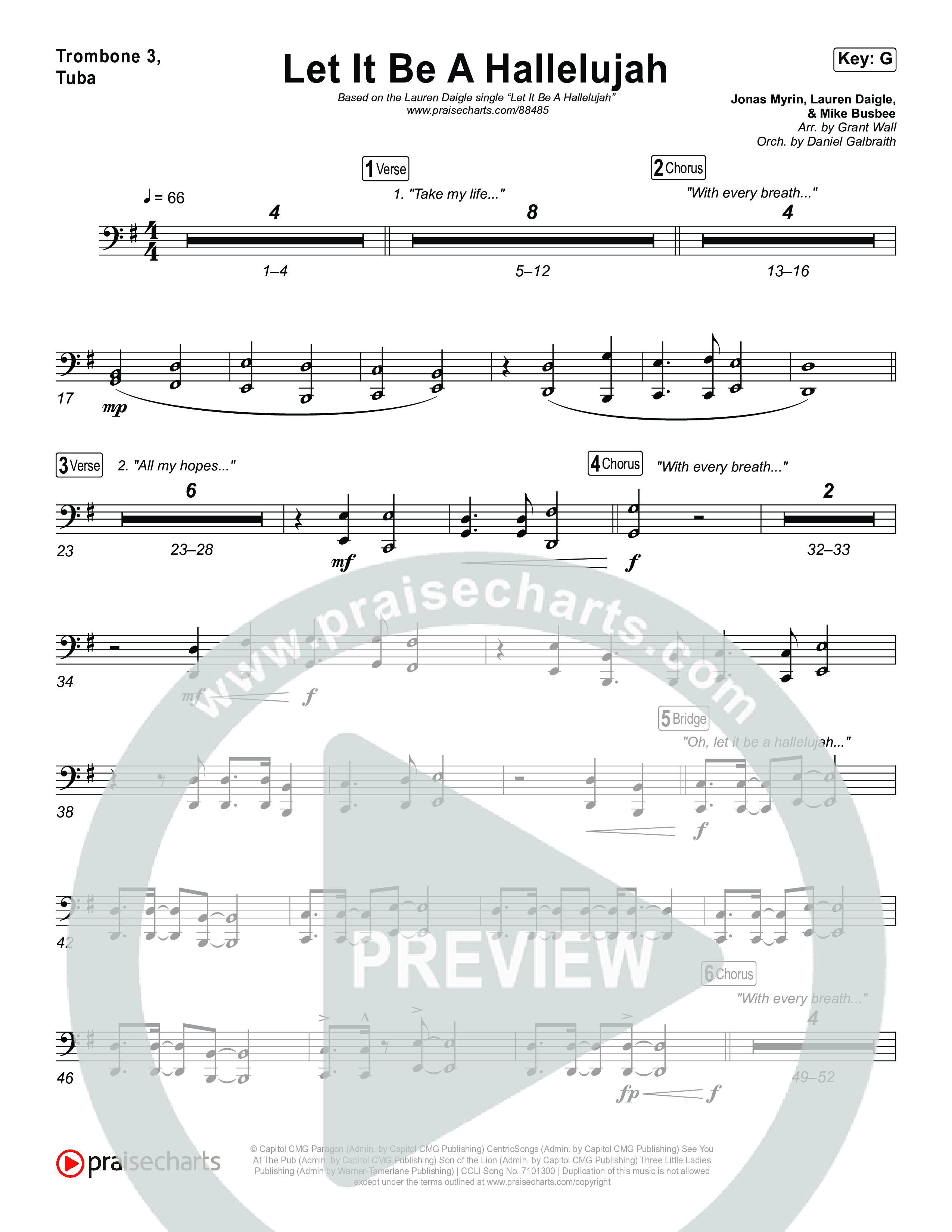 Let It Be A Hallelujah Trombone 3/Tuba (Lauren Daigle)