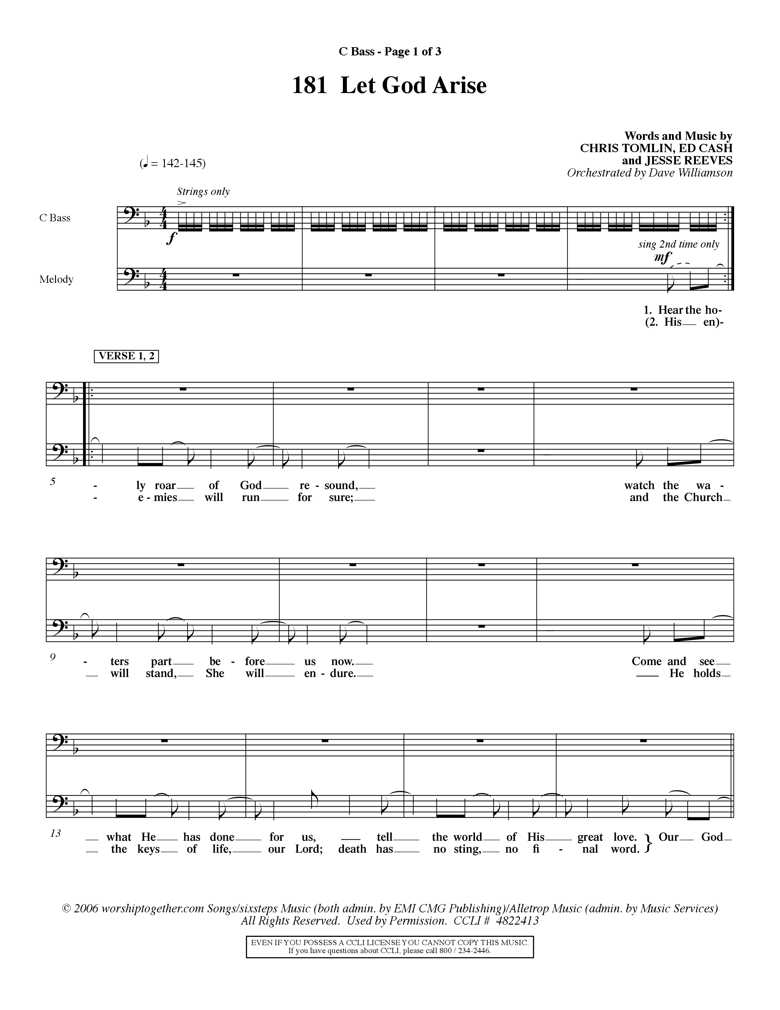 Let God Arise (Choral Anthem SATB) Contrabass (Word Music Choral / Orch. Dave Williamson)