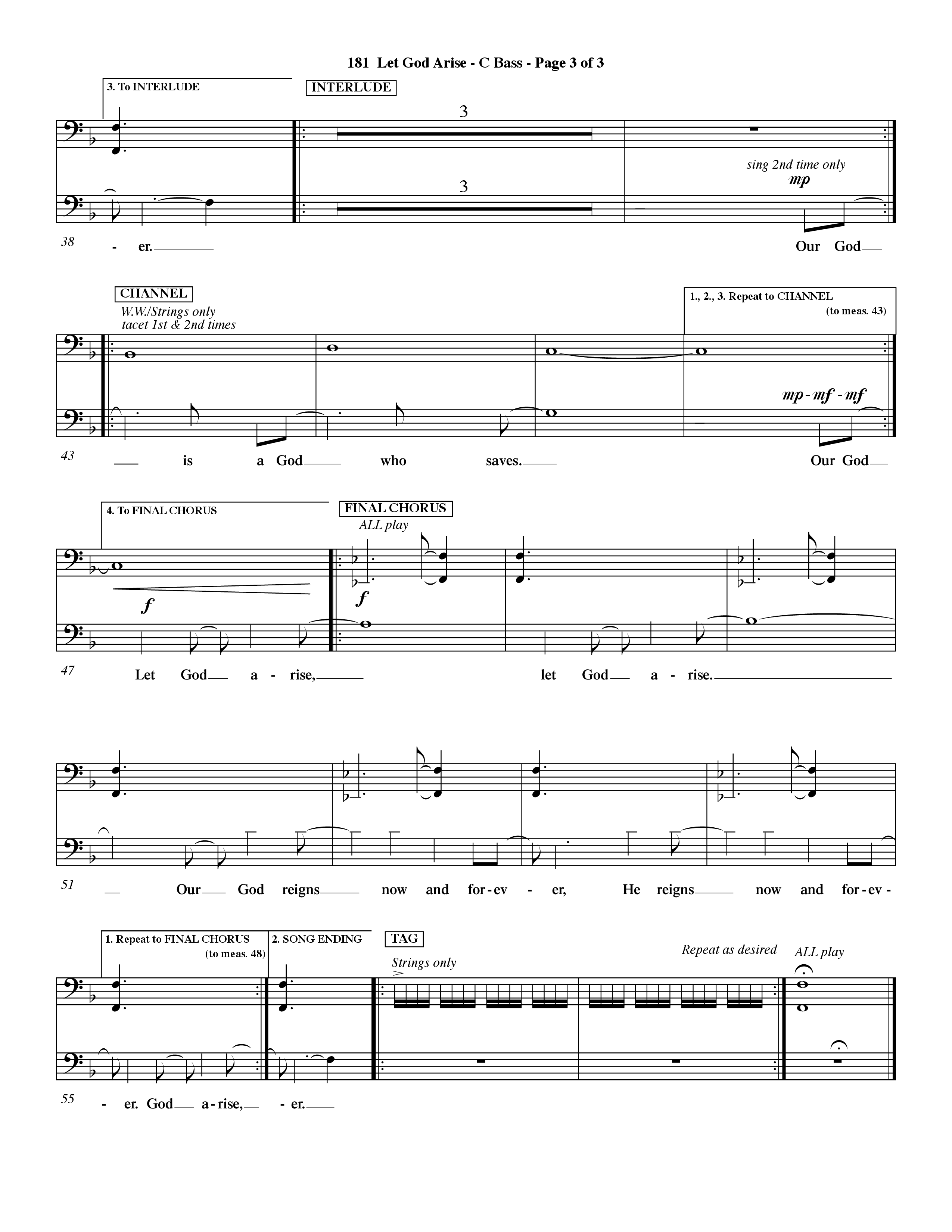Let God Arise (Choral Anthem SATB) Contrabass (Word Music Choral / Orch. Dave Williamson)