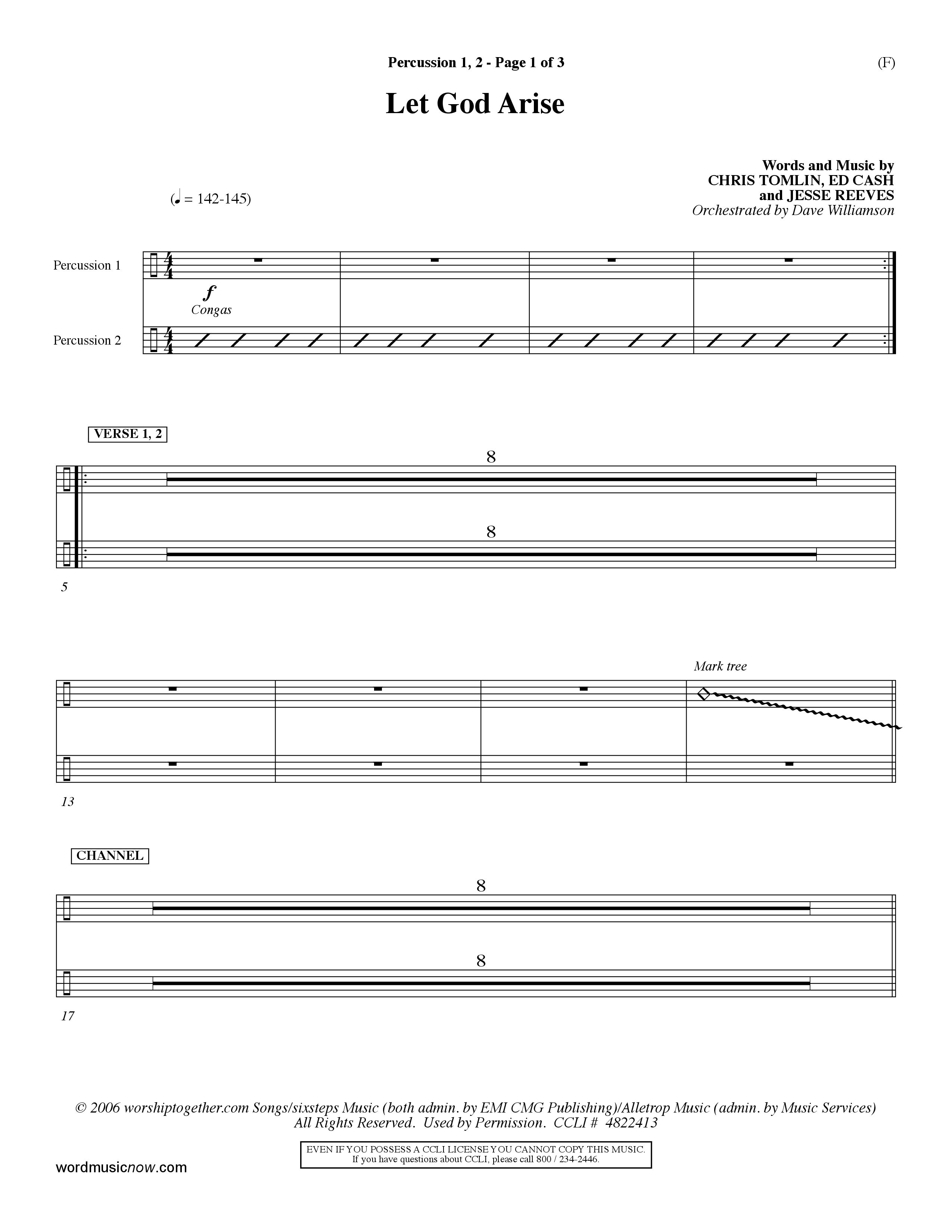 Let God Arise (Choral Anthem SATB) Percussion 1/2 (Word Music Choral / Orch. Dave Williamson)