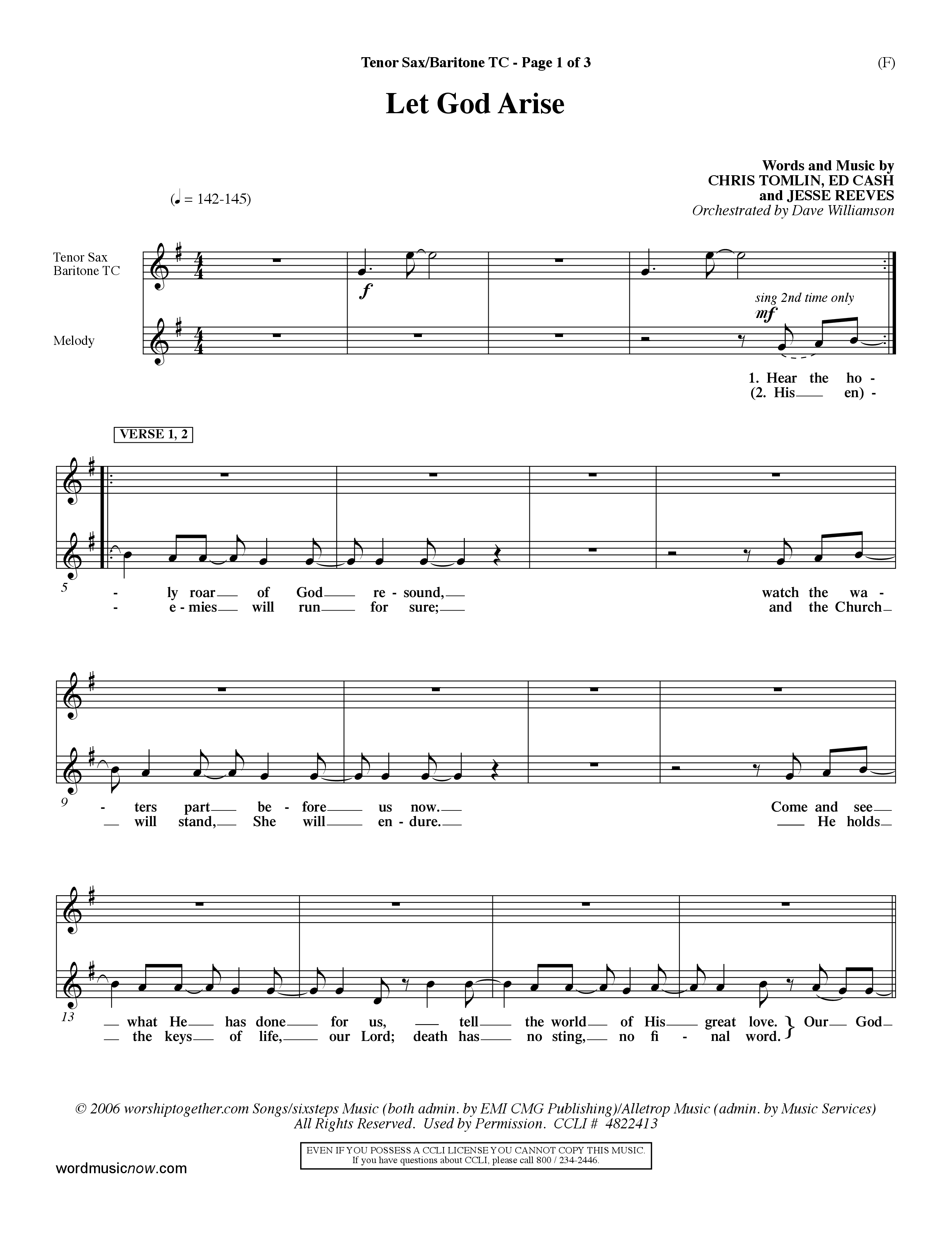 Let God Arise (Choral Anthem SATB) Tenor Sax/Baritone T.C. (Word Music Choral / Orch. Dave Williamson)