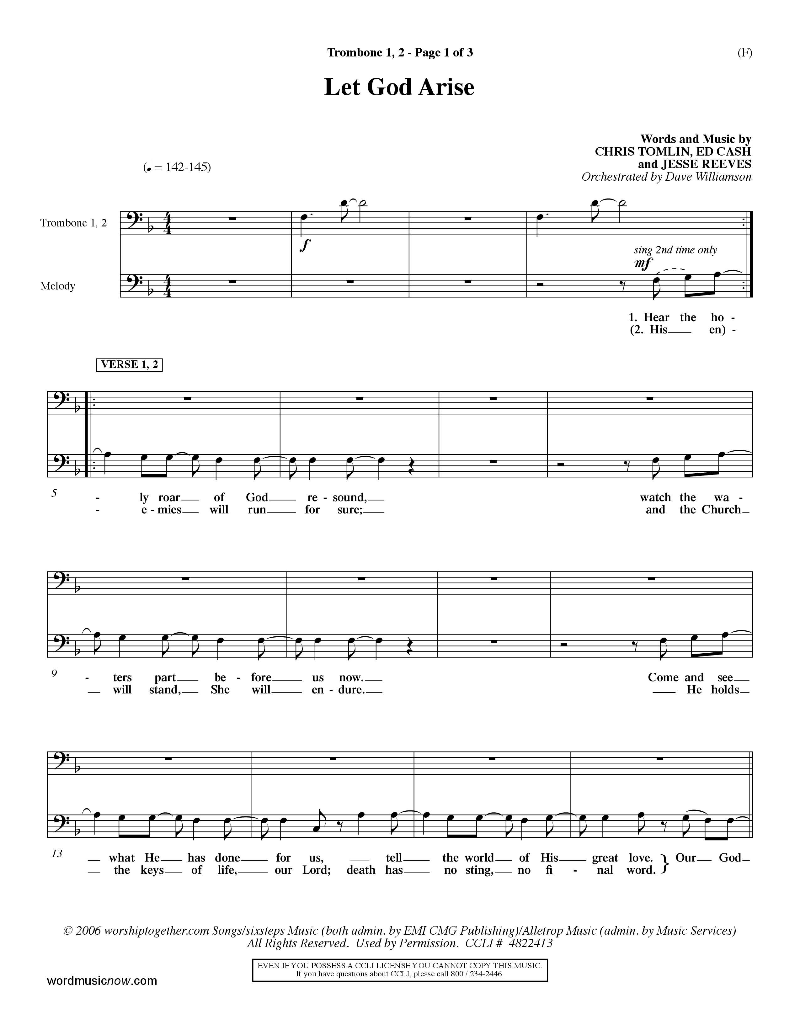 Let God Arise (Choral Anthem SATB) Trombone 1/2 (Word Music Choral / Orch. Dave Williamson)