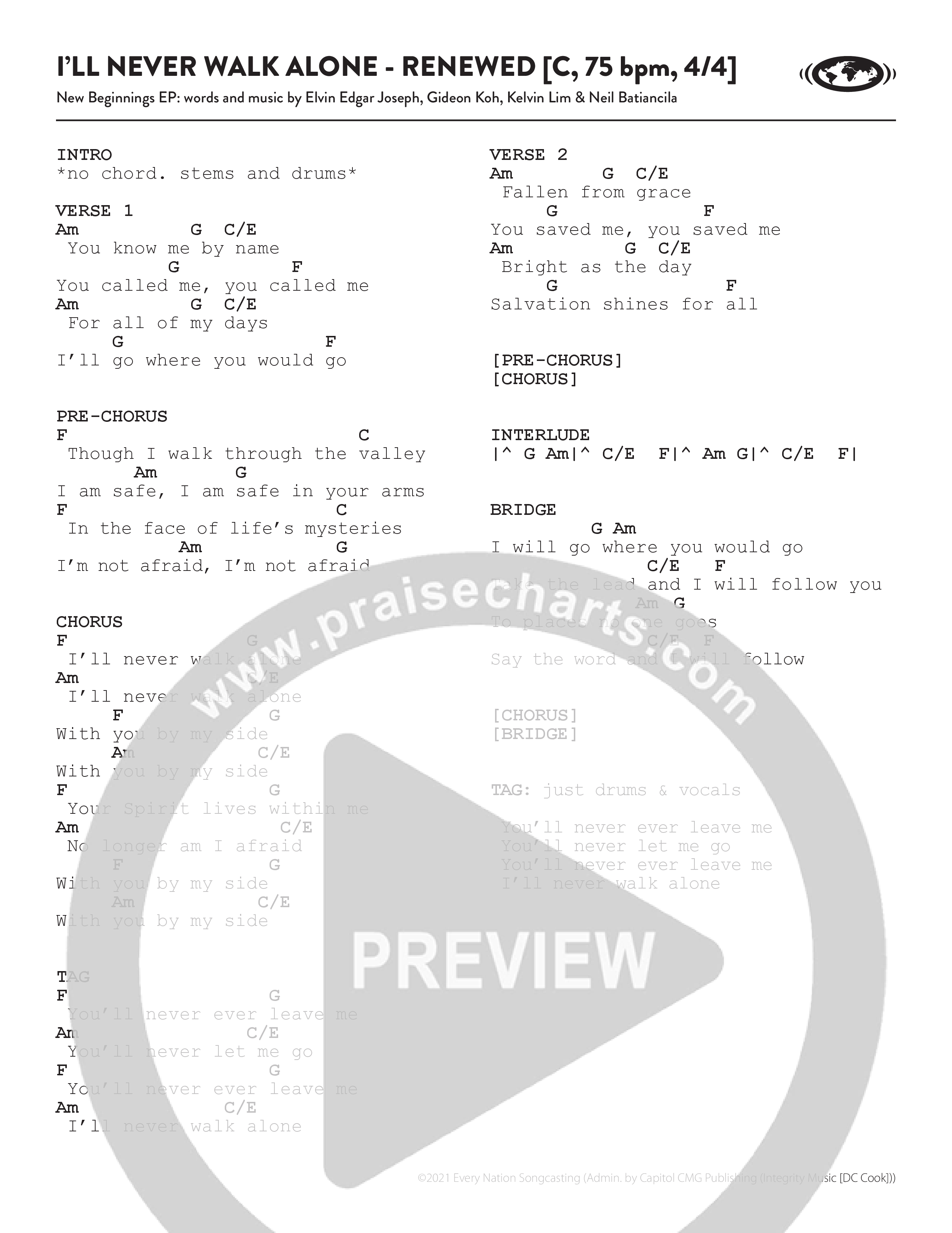 I'll Never Walk Alone (Renewed) Chord Chart (Every Nation Music)