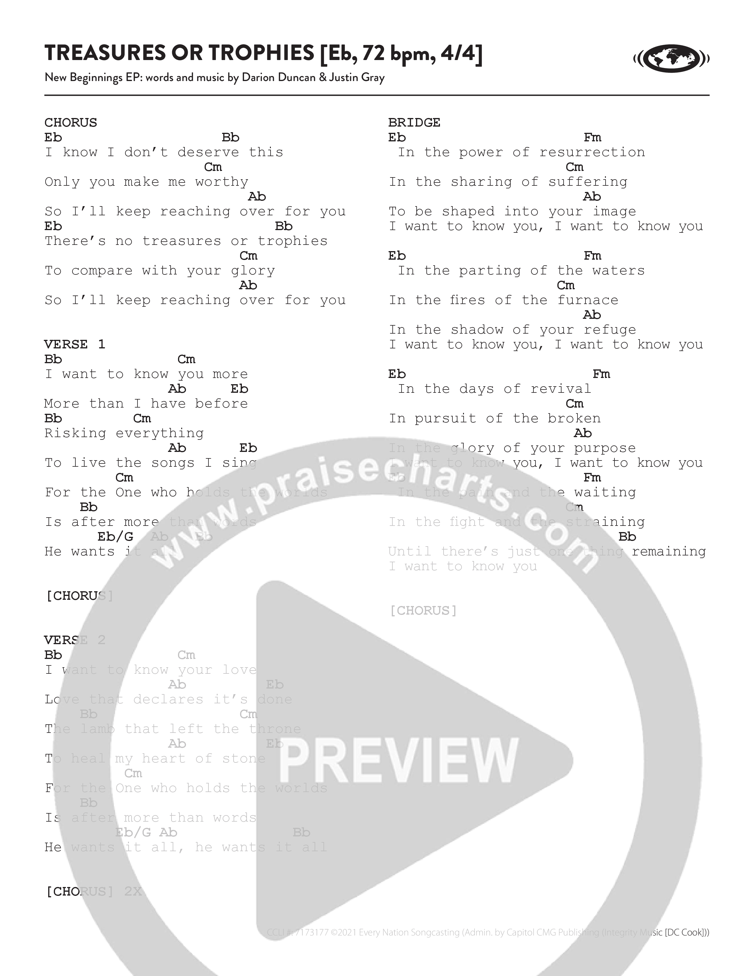 Treasures Or Trophies Chord Chart (Every Nation Music)