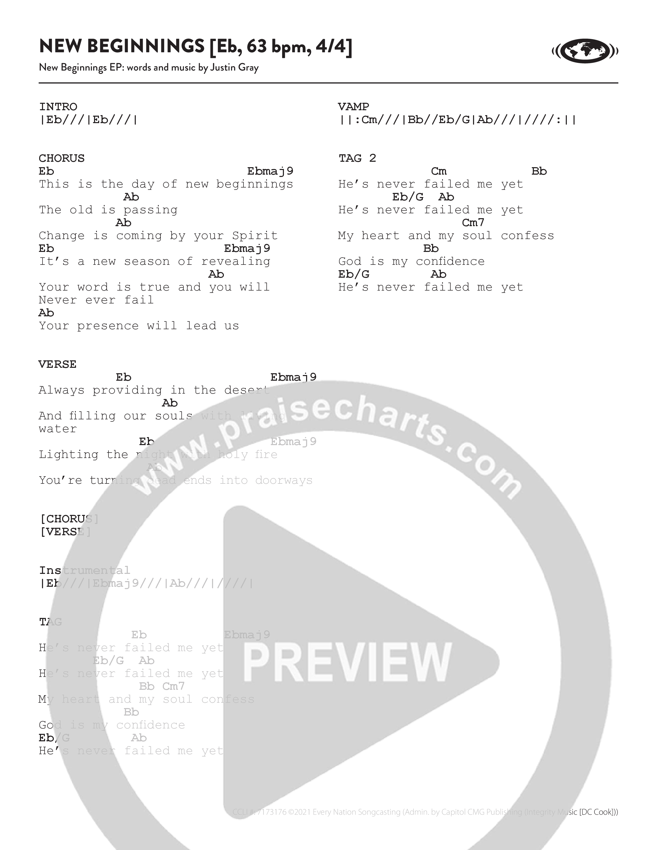 New Beginnings Chord Chart (Every Nation Music)