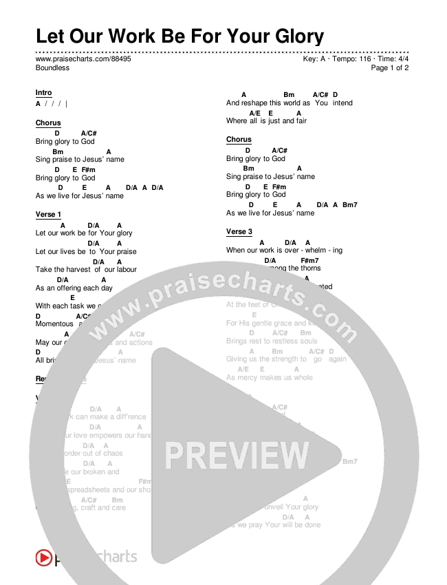 Let Our Work Be For Your Glory Chord Chart (Boundless)