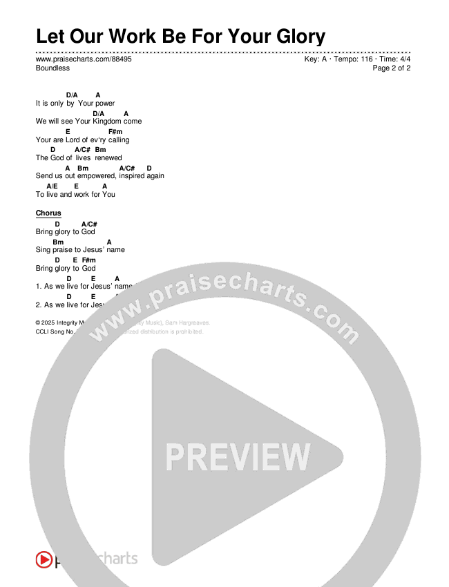 Let Our Work Be For Your Glory Chord Chart (Boundless)