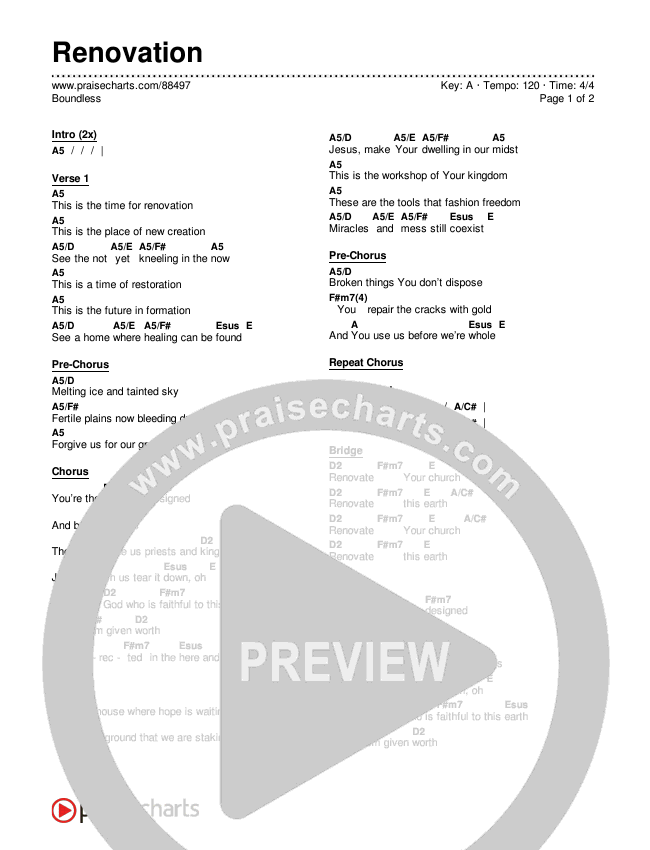 Renovation Chord Chart (Boundless)