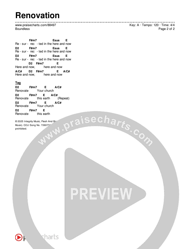 Renovation Chord Chart (Boundless)