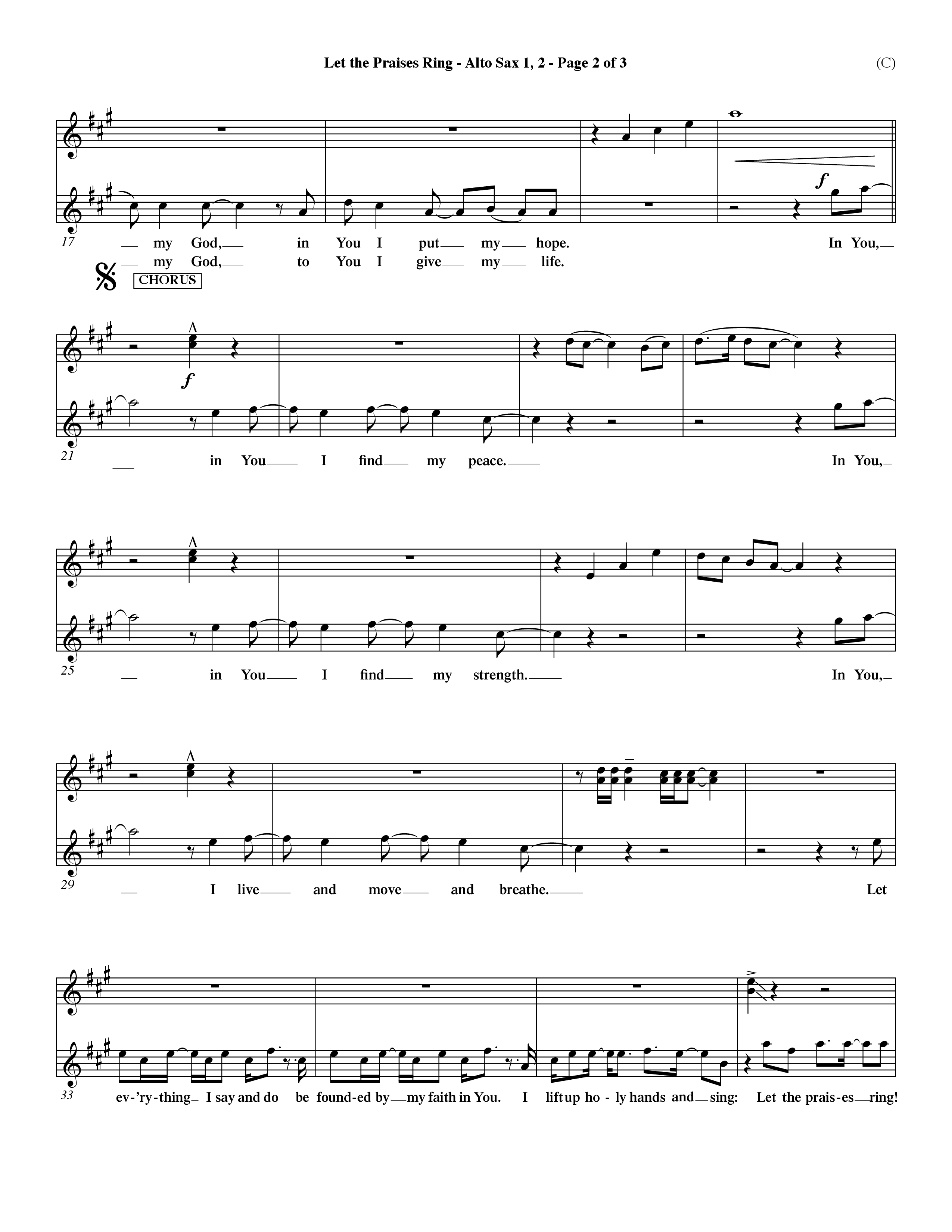 Let The Praises Ring Choral Anthem SATB Alto Sax 1/2 (Word Music Choral / Orch. Dave Williamson)