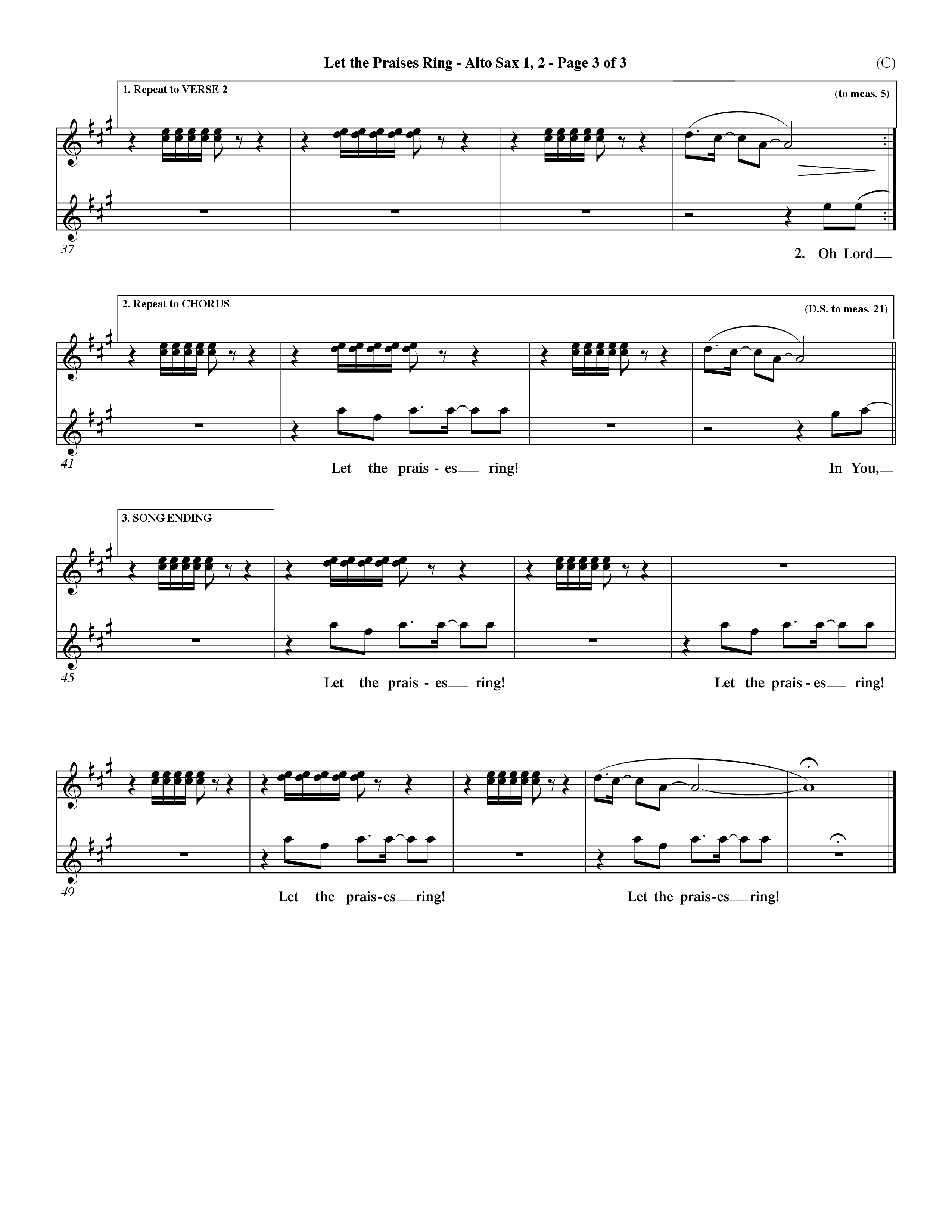 Let The Praises Ring Choral Anthem SATB Alto Sax 1/2 (Word Music Choral / Orch. Dave Williamson)