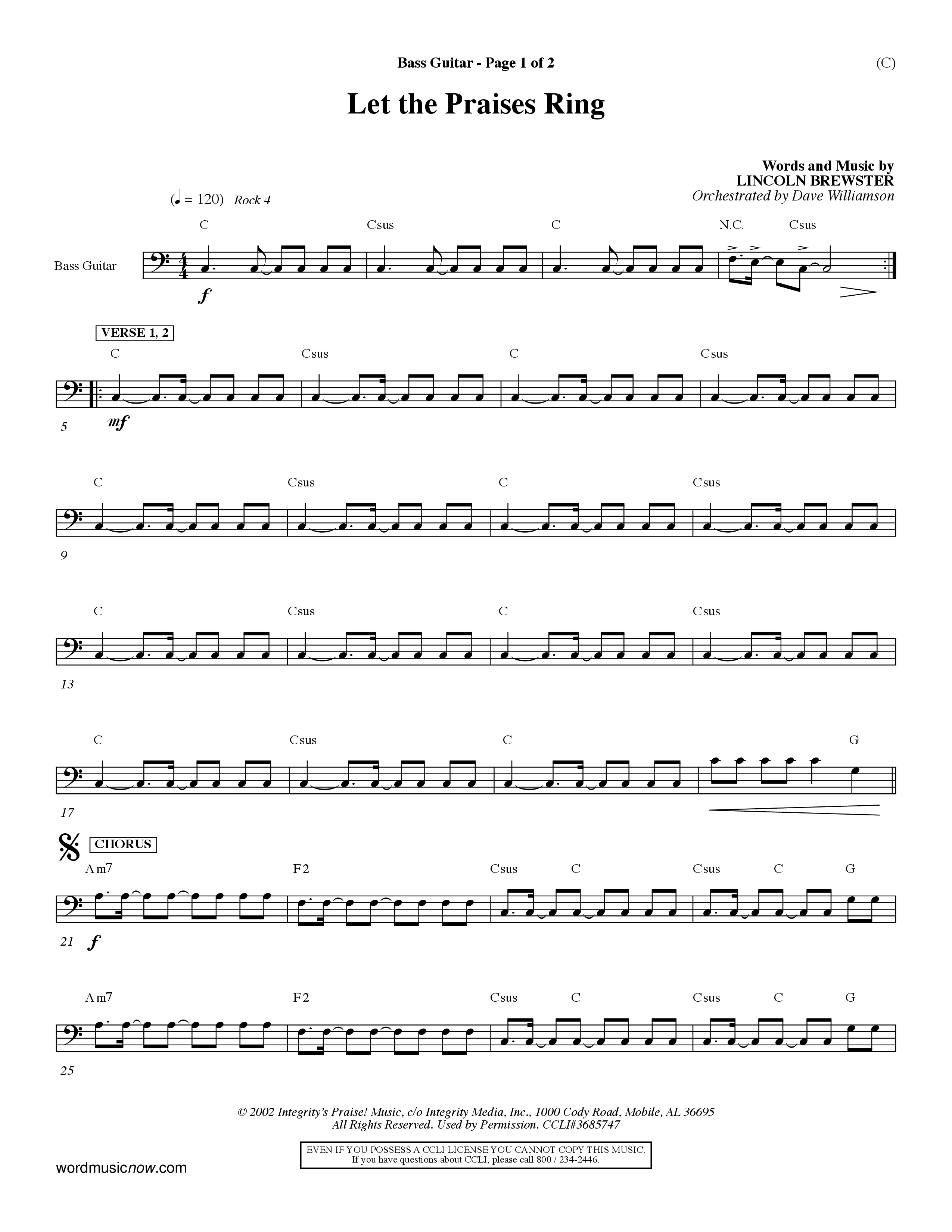 Let The Praises Ring Choral Anthem SATB Bass Guitar (Word Music Choral / Orch. Dave Williamson)
