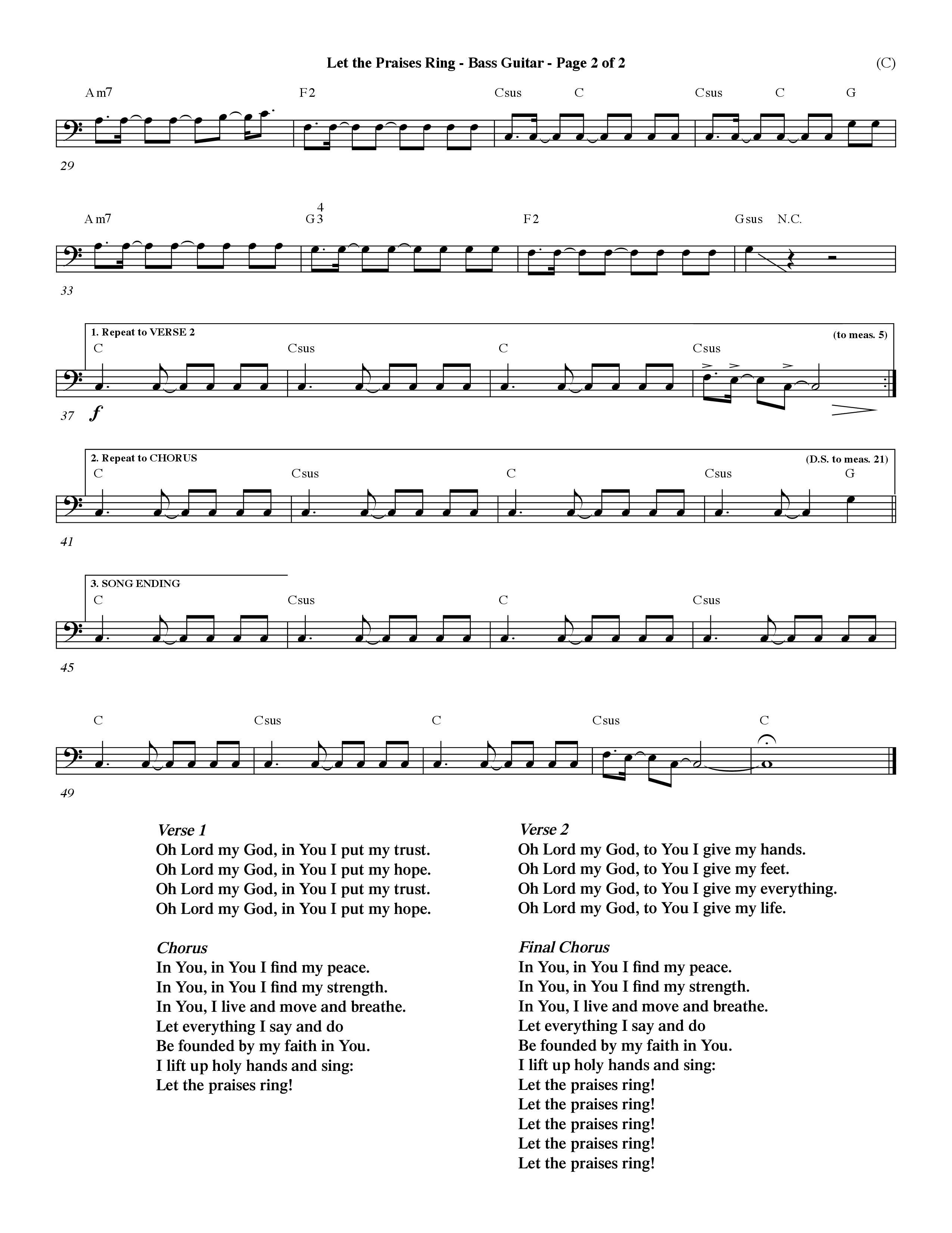 Let The Praises Ring Choral Anthem SATB Bass Guitar (Word Music Choral / Orch. Dave Williamson)