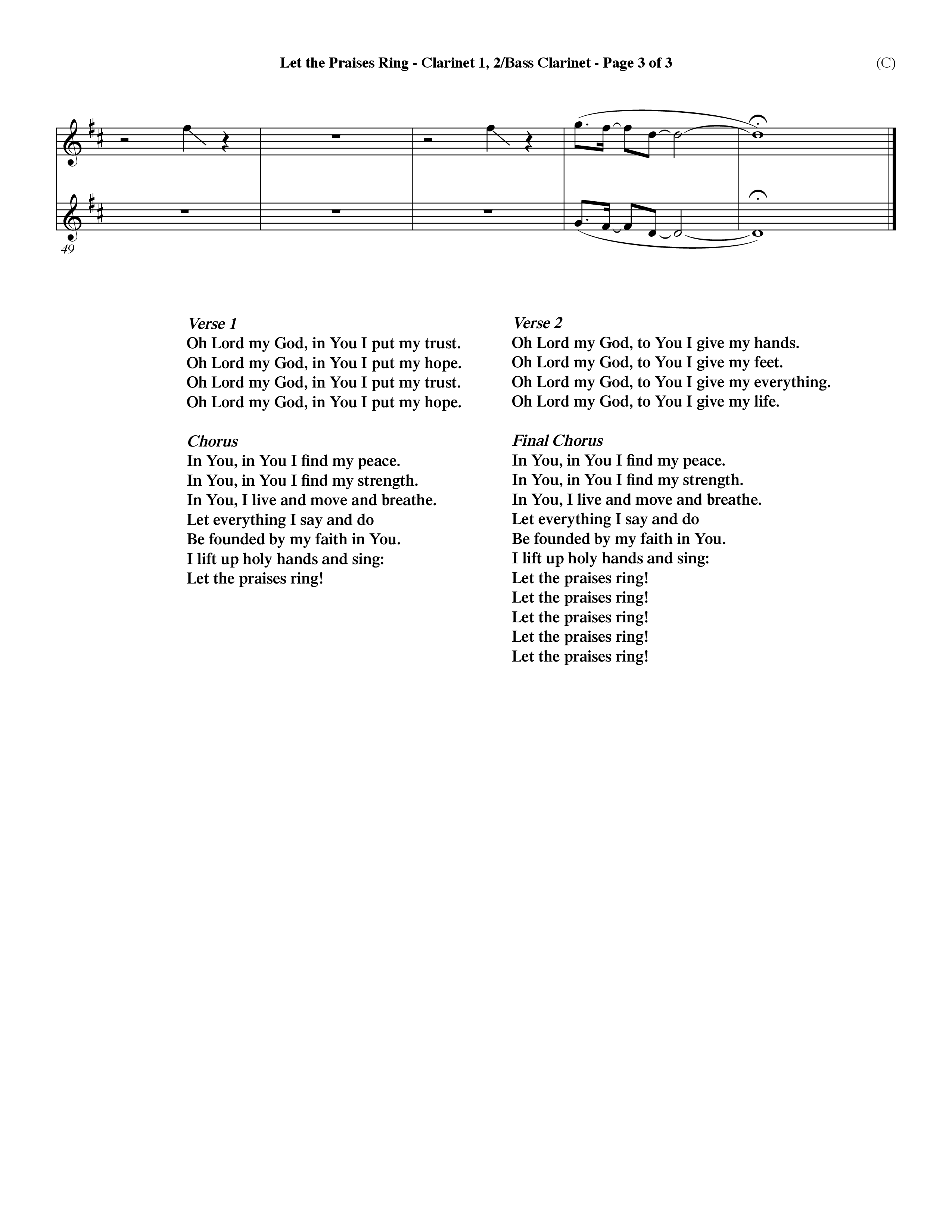 Let The Praises Ring Choral Anthem SATB Clarinet 1/2, Bass Clarinet (Word Music Choral / Orch. Dave Williamson)