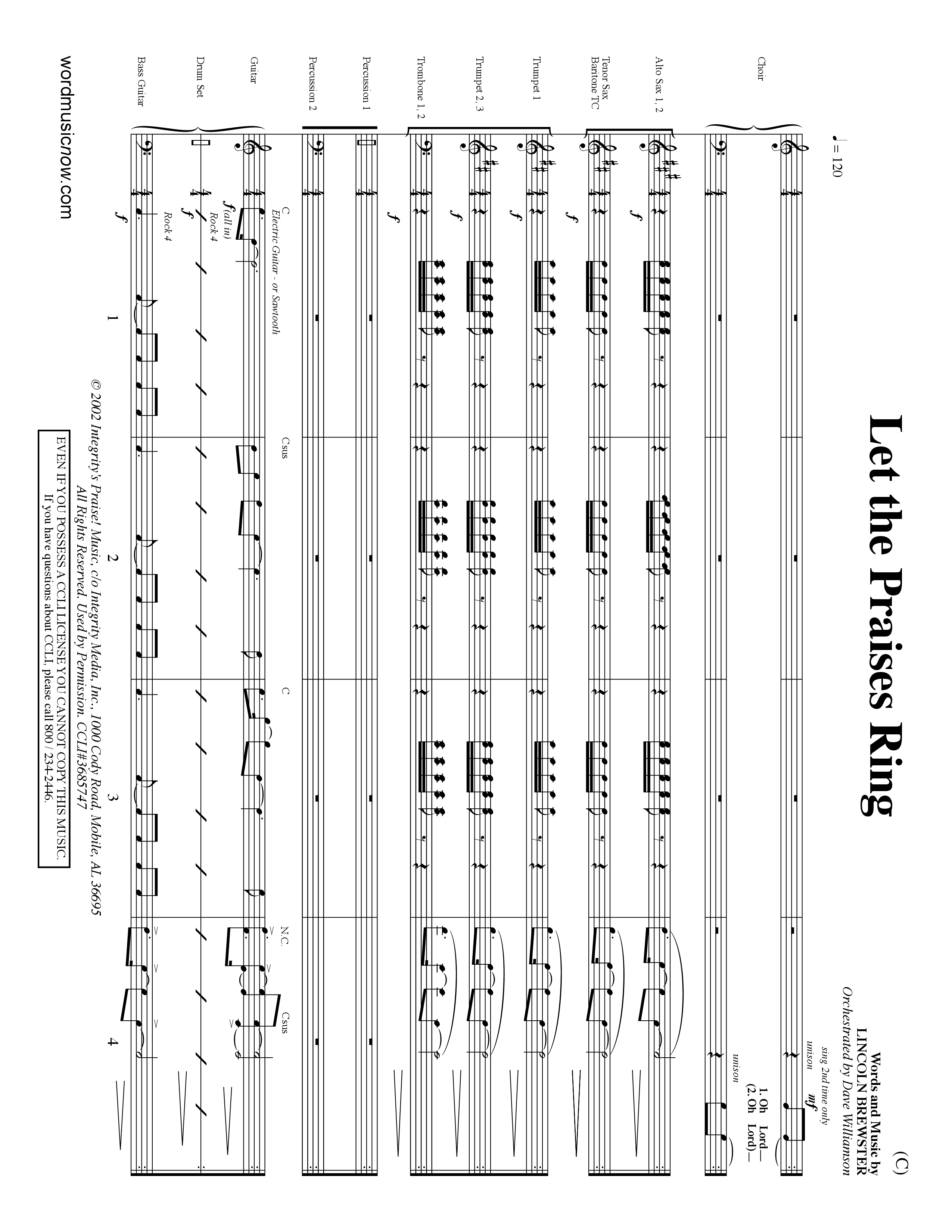 Let The Praises Ring Choral Anthem SATB PraiseBand (incl. Brass) (Word Music Choral / Orch. Dave Williamson)