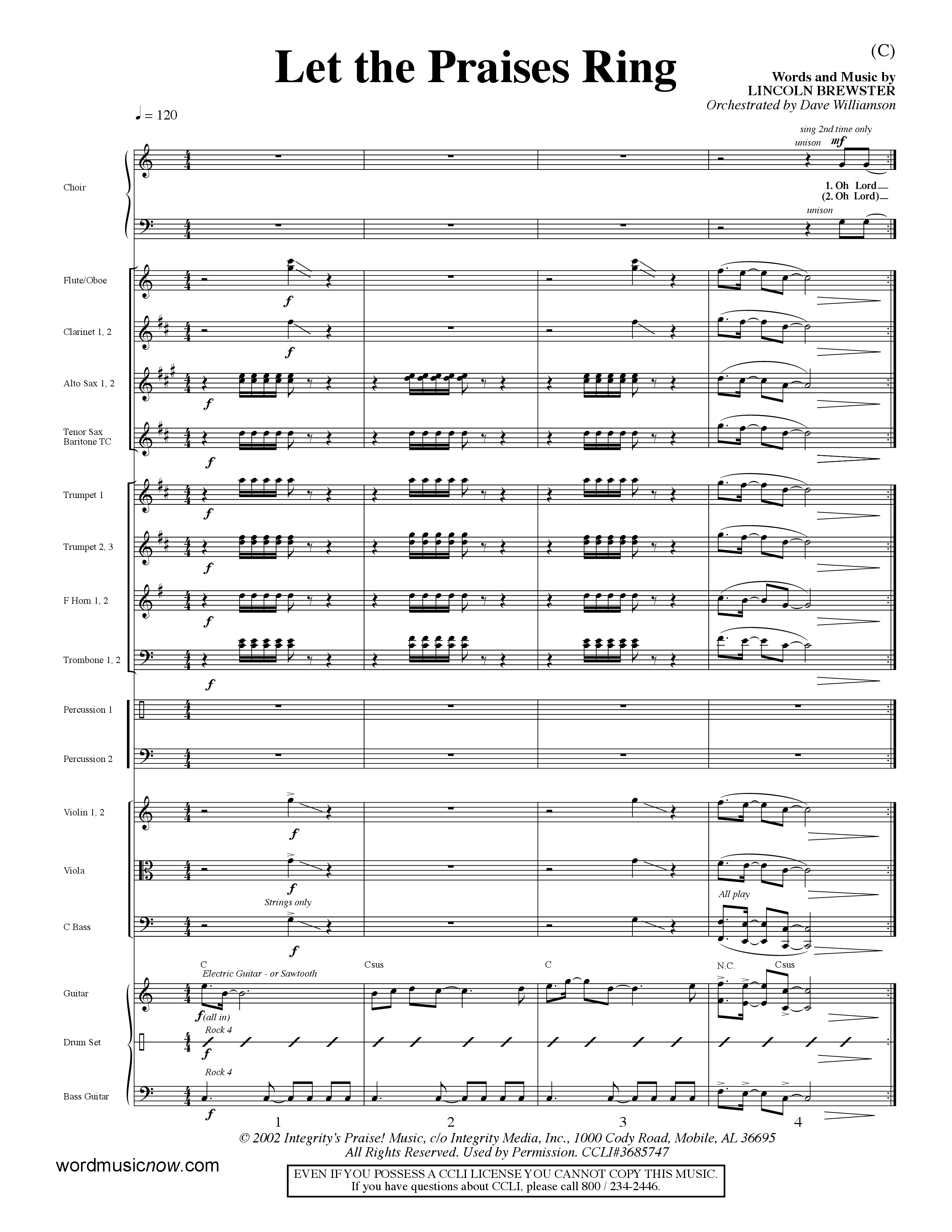 Let The Praises Ring Choral Anthem SATB Orchestration (Word Music Choral / Orch. Dave Williamson)